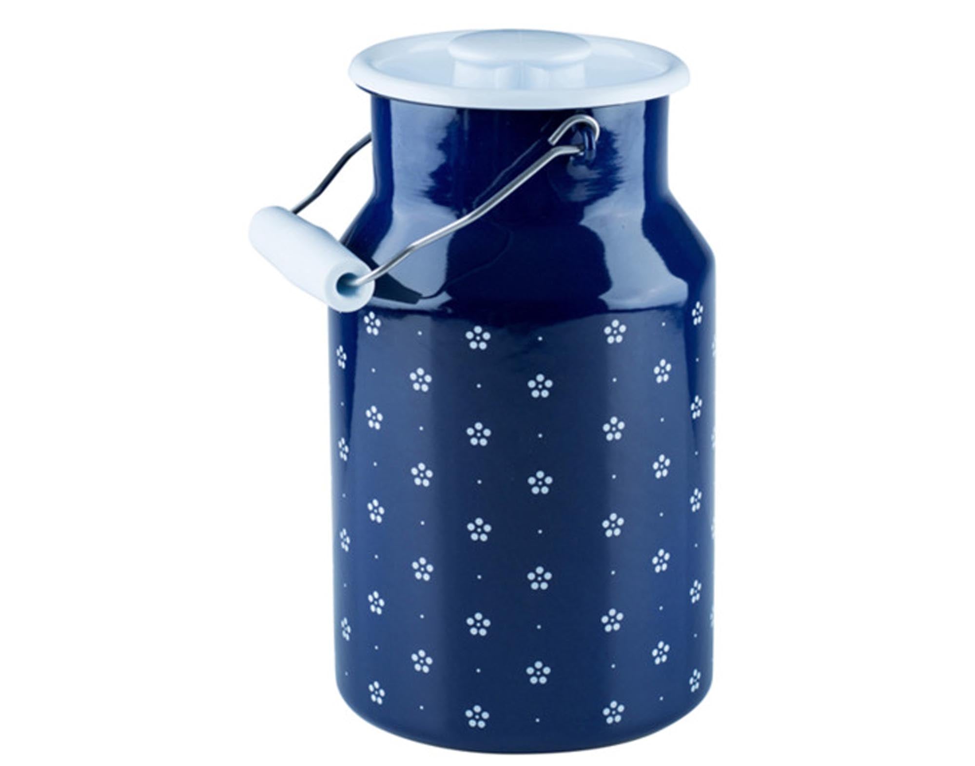 Die blümchenblaue RIESS Milchkanne mit Deckel (2 l) vereint Funktionalität und charmantes Design – perfekt für die Aufbewahrung von Milch und Saucen.