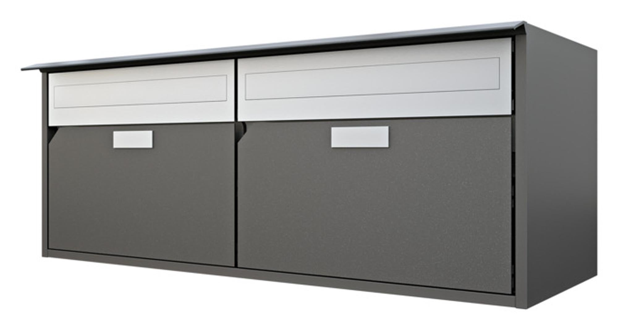 Eleganter, wetterfester Briefkasten aus Aluminium mit grossem Einwurf, Schloss und Zeitungsrolle. Ideal für moderne Wohnambiente.