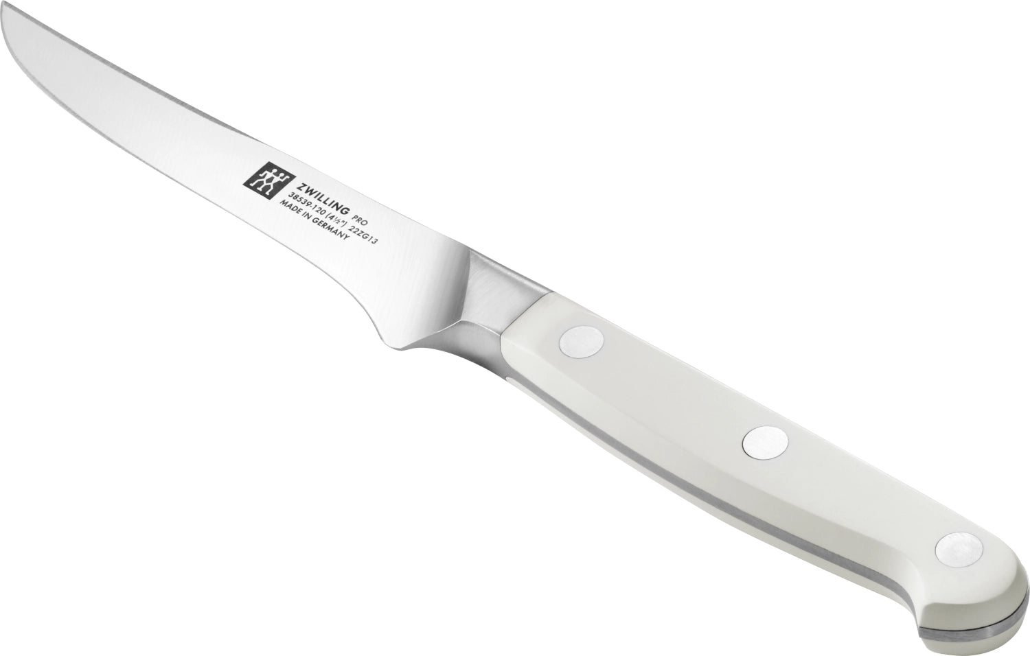 Elegantes 4-teiliges Steakmesserset Pro le blanc von Zwilling Kitchen, ideal für Steakliebhaber, mit scharfen Klingen und ergonomischem Design.