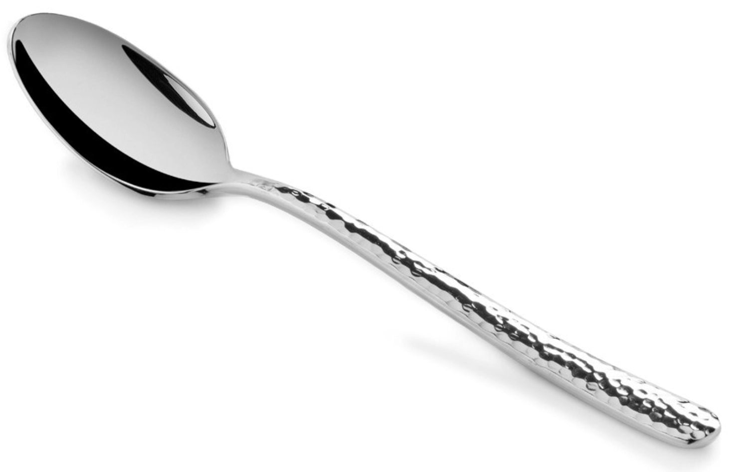 Hochwertiger Suppenlöffel aus Edelstahl mit einzigartiger gehämmerter Oberfläche, perfekt für elegante Suppen und festliche Anlässe.