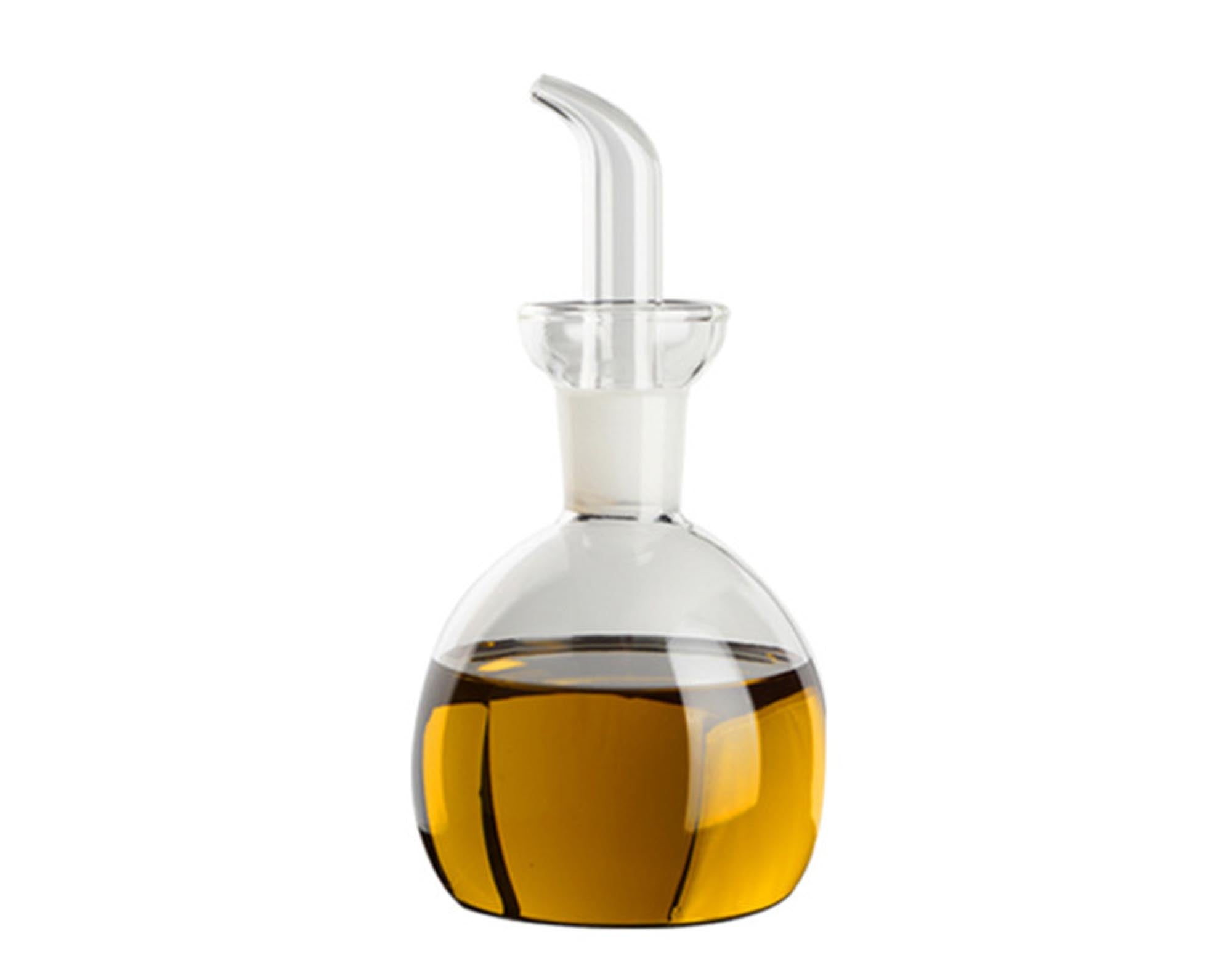 Hochwertige 250 ml Ölflasche aus klarem Glas von EVA COLLECTION. Ideal für Olivenöl, Essig und Dressings. Stilvolles Küchenaccessoire!