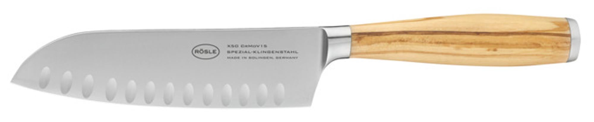 Entdecken Sie das RÖSLE Santokumesser Olivenholz 16 cm – ein hochwertiges Küchenmesser mit scharfer Klinge und ergonomischem Griff für präzises Schneiden.