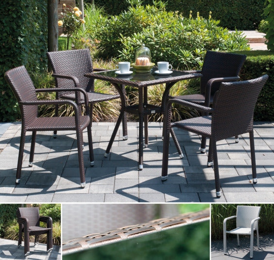 Eleganter SIENA GARDEN Sessel in marron mit geflochtenem Design, perfekt für entspannte Stunden im Freien. Ideal für Garten und Terrasse.