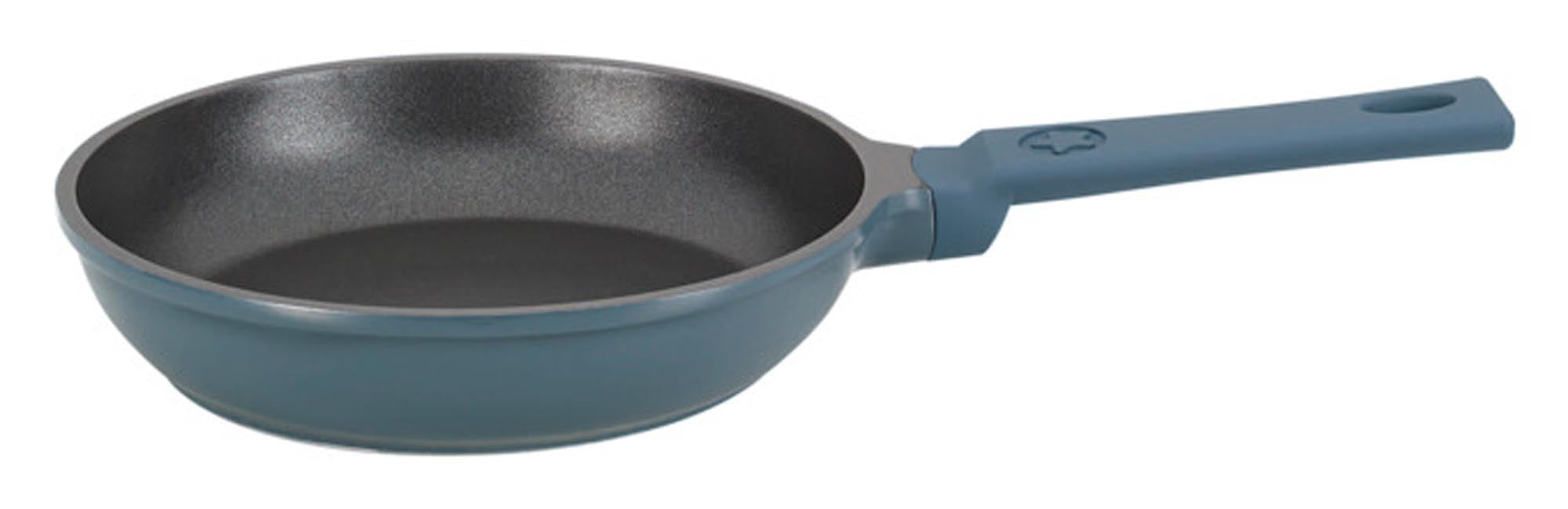 Kompakte SPRING Bratpfanne Mini in mattem Blau, Ø 18 cm – perfekt für kleine Gerichte, mit rutschfestem Griff und hochwertiger Antihaftbeschichtung.
