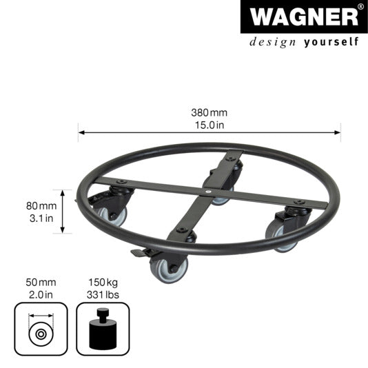 Entdecken Sie den WAGNER Rolluntersetzer ø 380 mm GH7012 – ideal für das mühelose Bewegen Ihrer Pflanzen und den Schutz Ihres Bodens.
