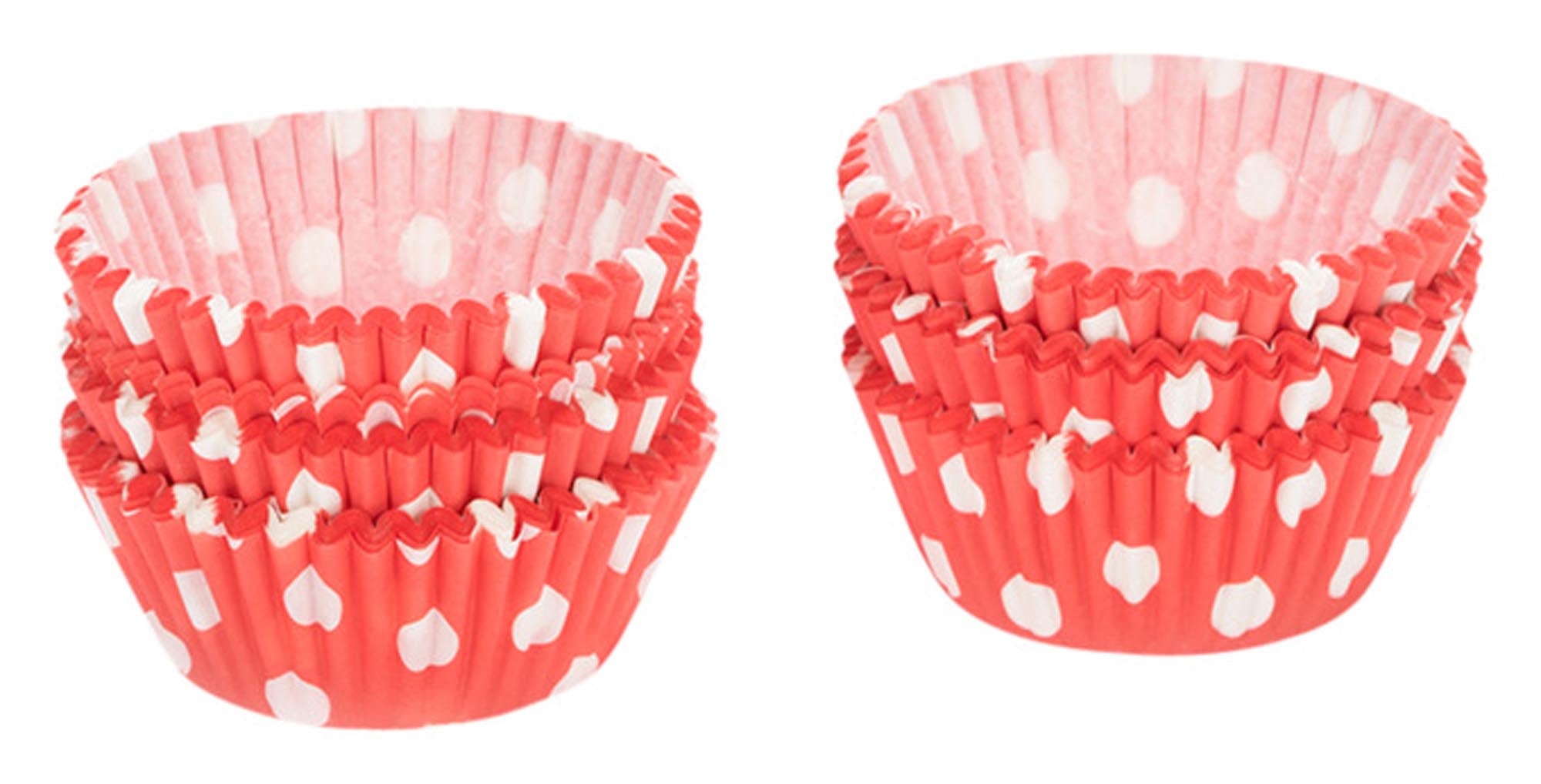PATISSE Mini Papierförmchen in Rot mit weißen Punkten, 200 Stück, perfekt für kleine Backwaren wie Muffins und Pralinen. Hitzebeständig und ansprechend!
