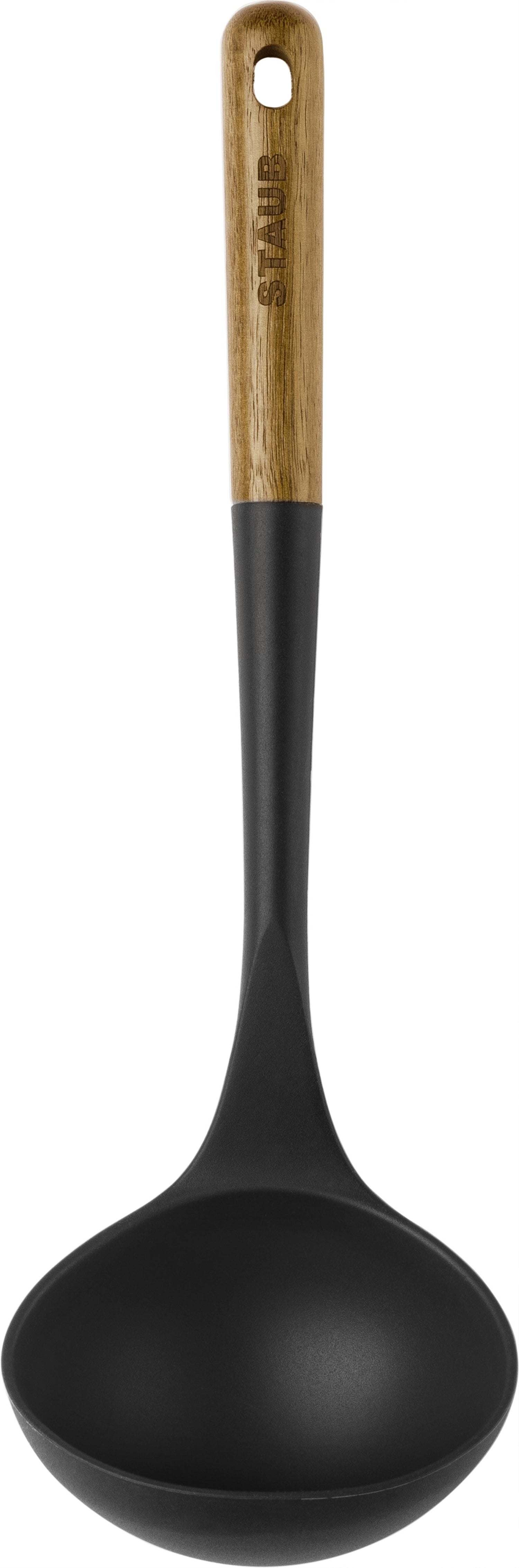 Elegante Suppenkelle aus robustem Akazienholz und hitzebeständigem Silikon, 31 cm, perfekt für die Zubereitung und das Servieren von köstlichen Gerichten.