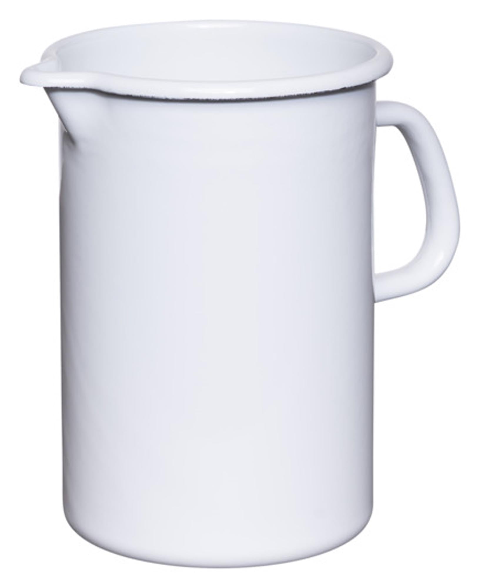 Eleganter 2-Liter Emaillekrug in Weiß von RIESS mit einem Durchmesser von 12 cm. Perfekt für Getränke und dekorative Zwecke, langlebig und pflegeleicht.
