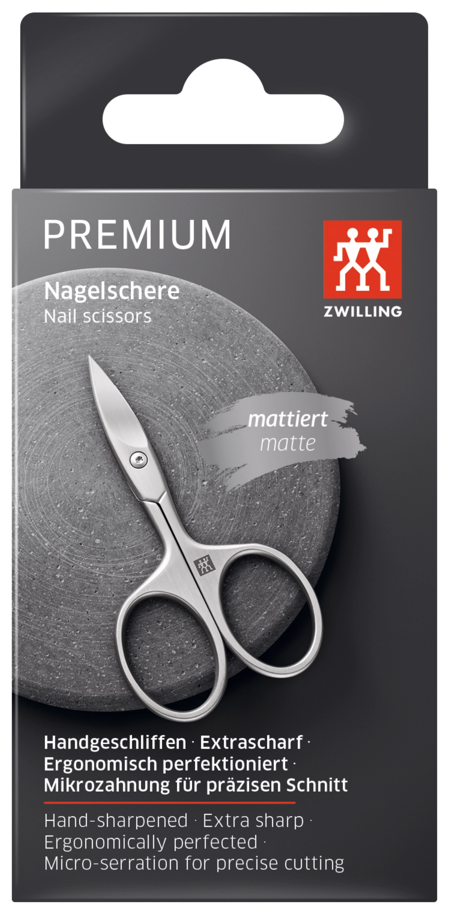 Elegante, mattierte Nagelschere von Zwilling Beauty, 90 mm lang, ideal für präzise Nagelpflege und Maniküre. Perfekt für gepflegte Nägel.