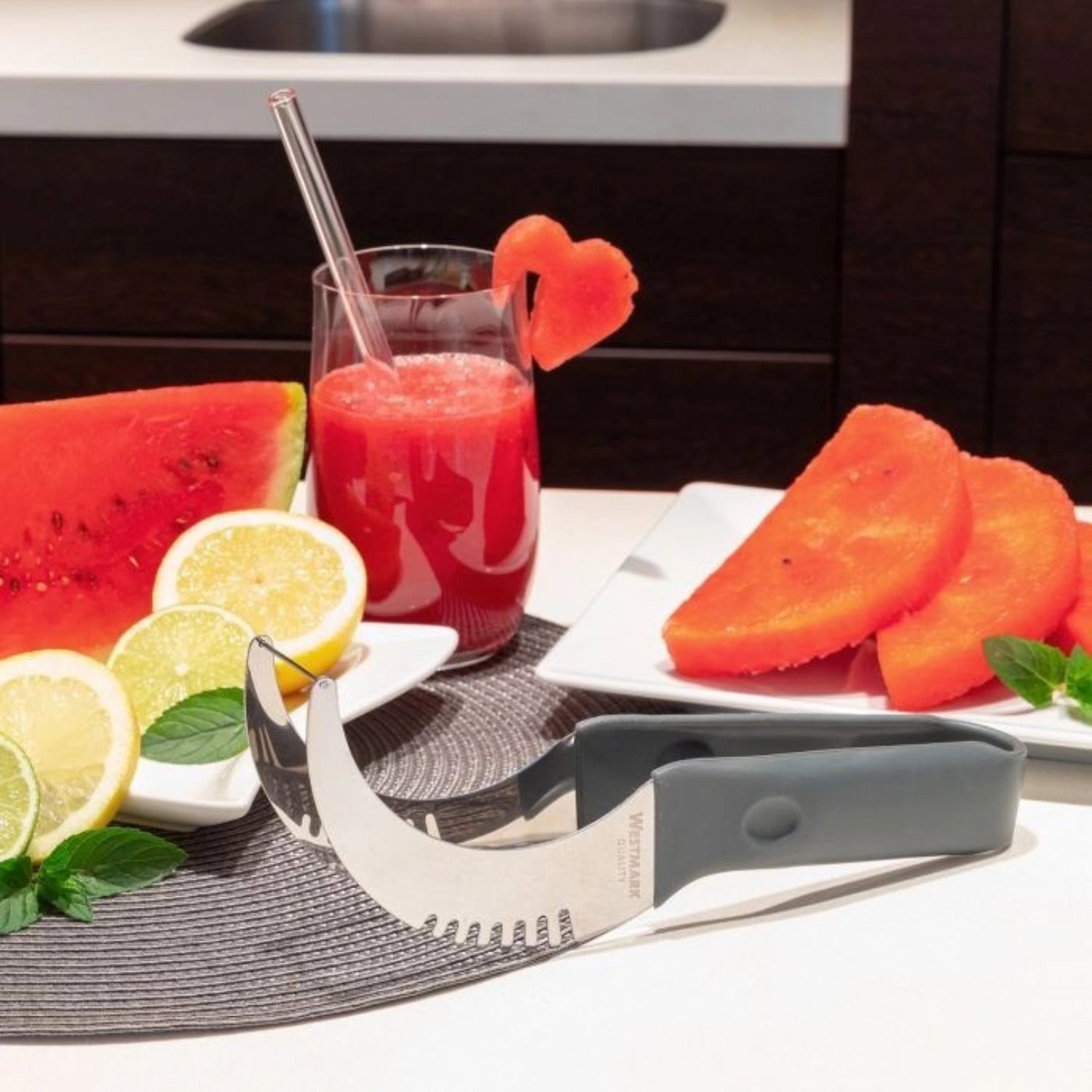 Praktischer Melonenschneider Hook von Westmark, 23.5x3.8x6.8cm, ideal zum einfachen Schneiden und Servieren von Melonen.
