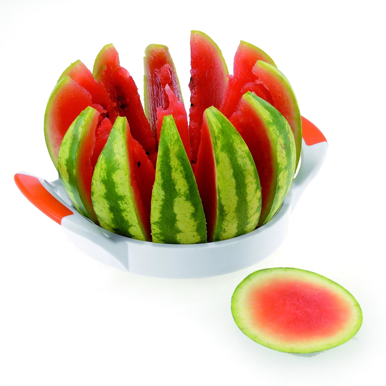 Praktischer Melonenteiler Jumbo von Westmark, 22x29.5x7 cm, für müheloses Zerteilen von Melonen in perfekte, gleichmäßige Stücke.