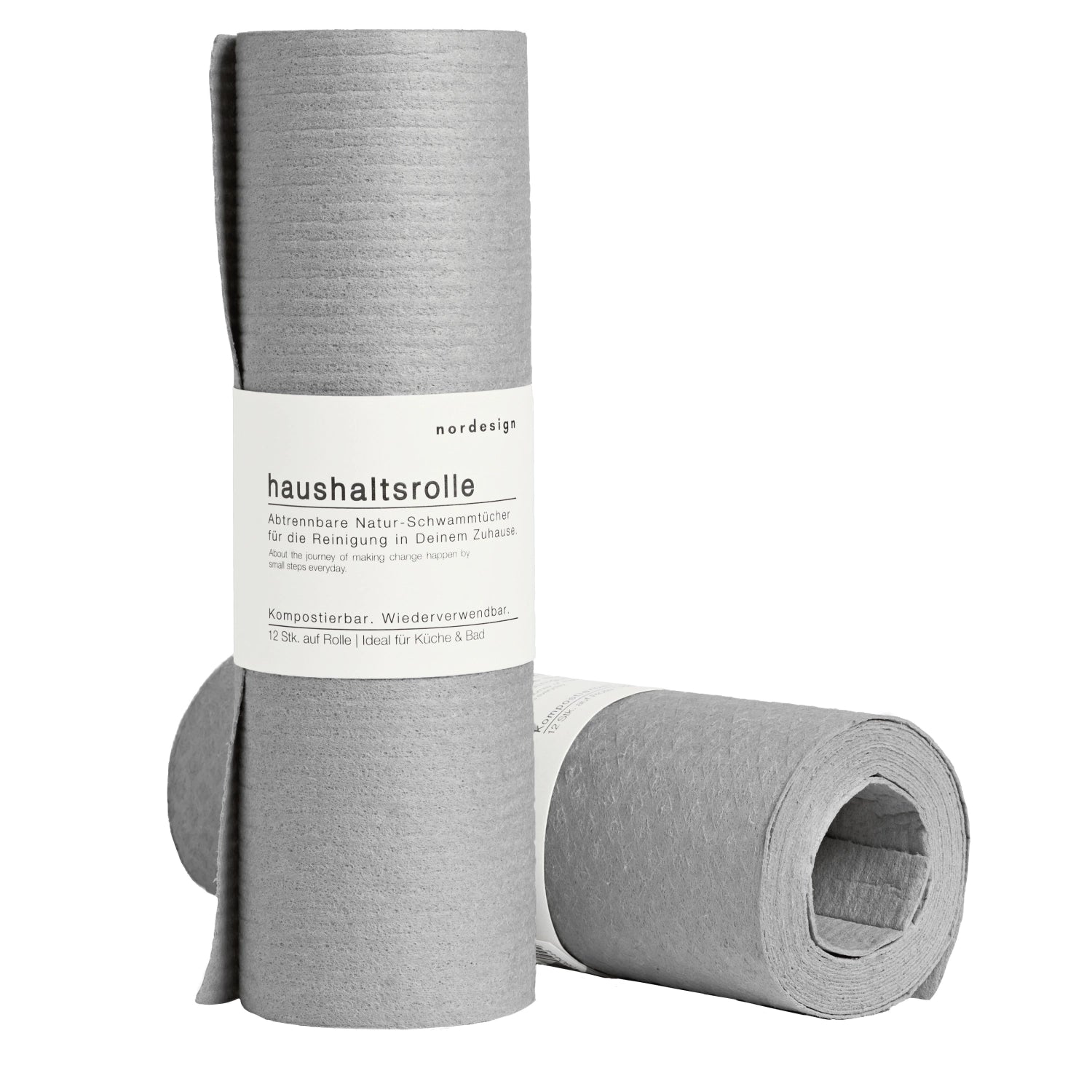 12 graue Haushaltsrollen von Nordesign, ideal für die Küche, in praktischer Verpackung, vielseitig einsetzbar für Reinigung und Haushalt.