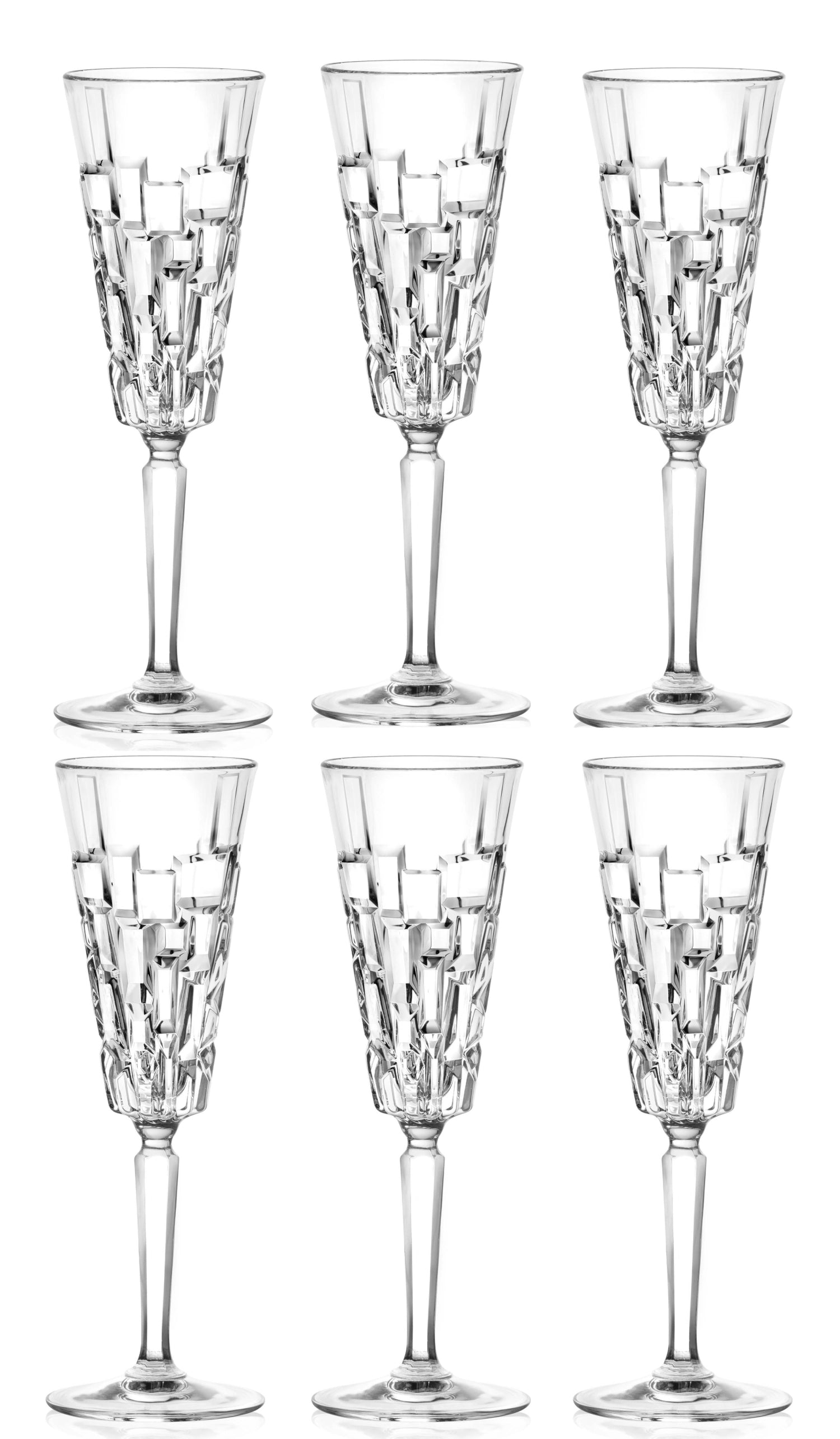 Stilvolles 6er Set Etna Flöten von RCR, Ø7.6cm, H22.4cm, 19cl, perfekt für das Genießen von Sekt und Champagner.
