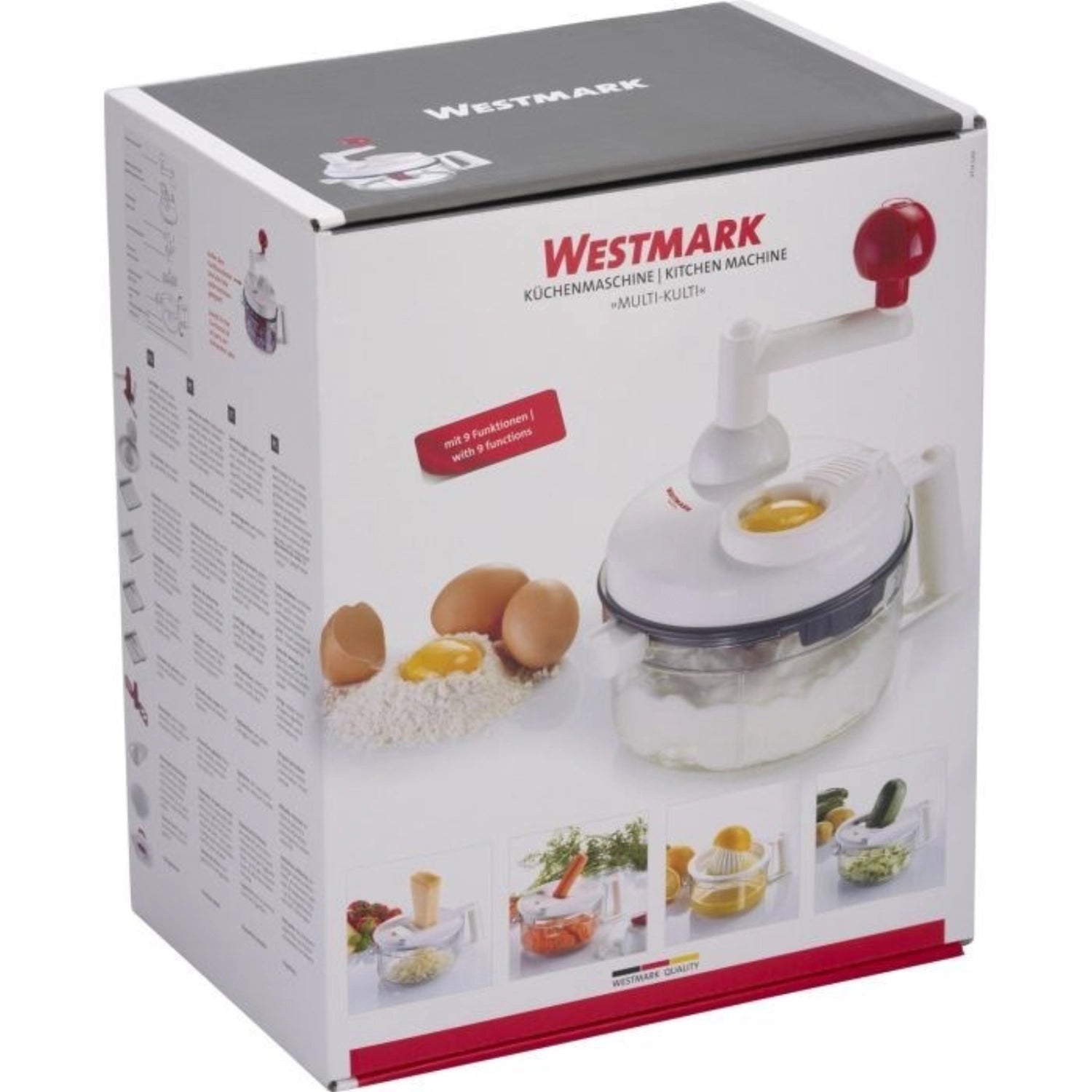 Küchenmaschine Multi-Kulti von Westmark, praktische und platzsparende Lösung für effizientes Reiben und Raffeln von Lebensmitteln.