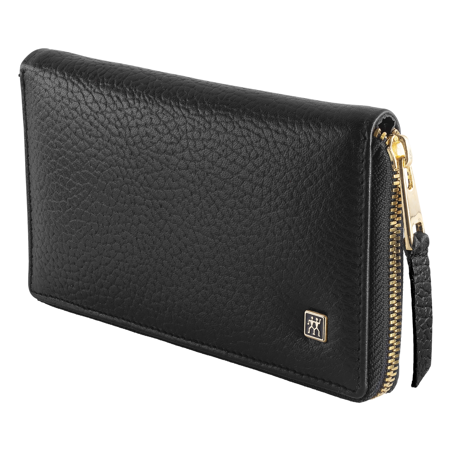 Elegantes 5-teiliges Rahmenetui aus schwarzem Leder mit goldenen Akzenten, perfekt für die Aufbewahrung von Körperpflegeutensilien.