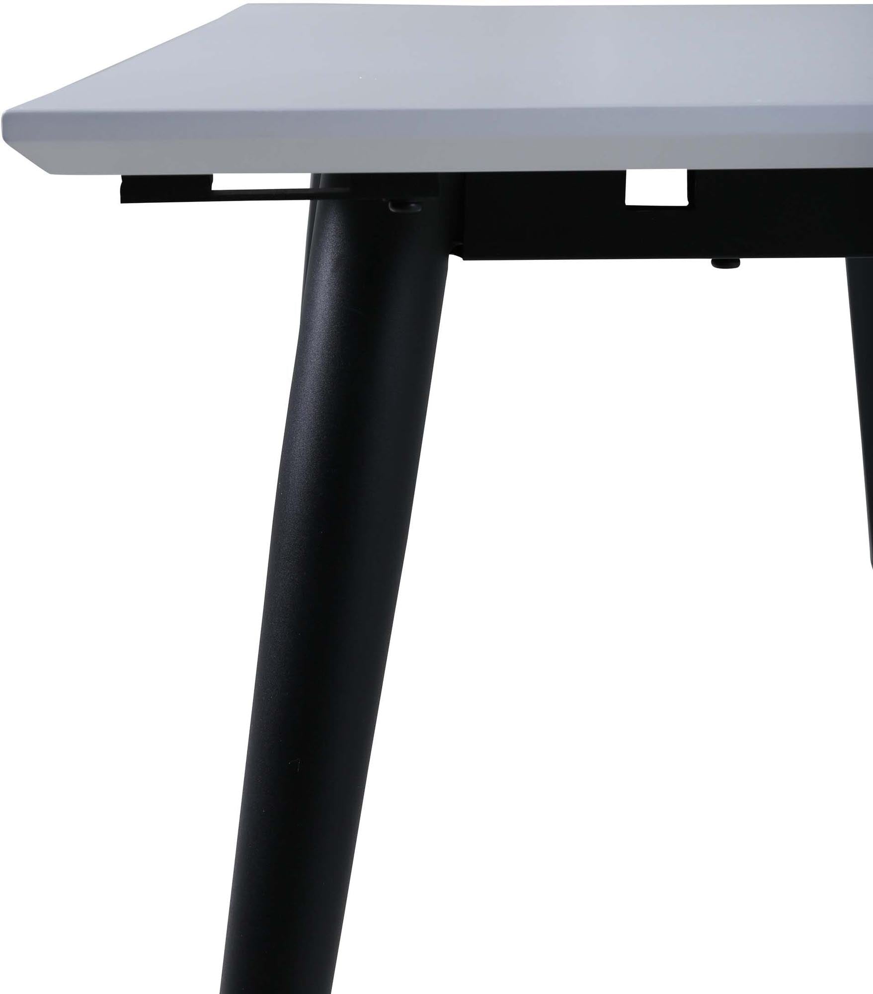 Eleganter Esstisch Jimmy von Venture Home: Ausziehbare weiße HPL-Oberfläche, stilvolle schwarze Metallbeine für zeitgemäßes Wohnen.