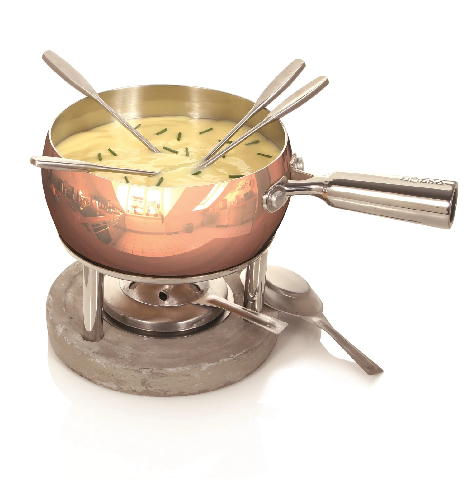 Stilvolles Fondue-Set aus hochwertigem Kupfer mit 1,7 Litern, ideal für gesellige Anlässe und unvergessliche Genussmomente von Boska.