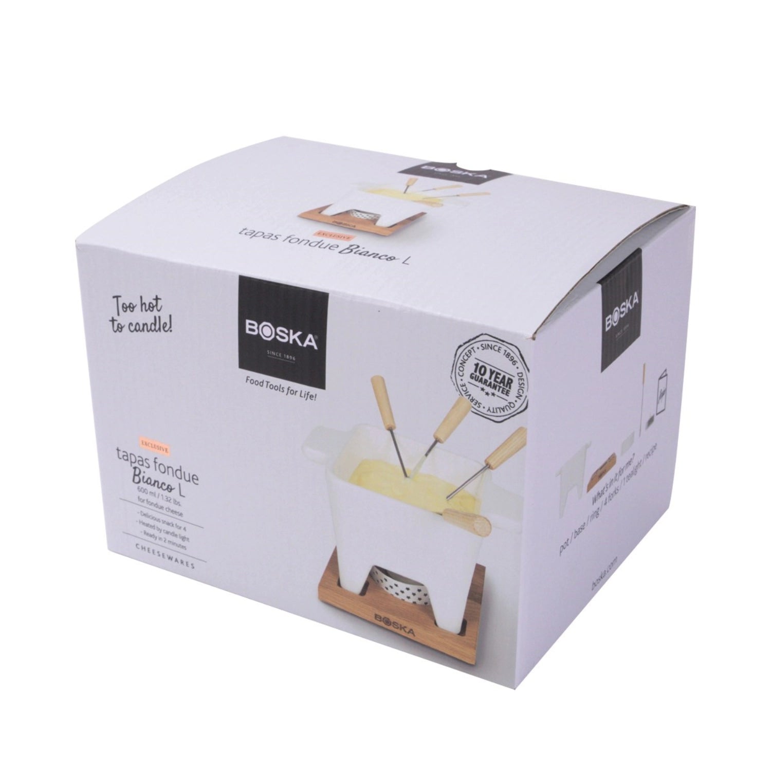 Tapas Fondue Bianco L 600ml von Boska, perfekt für gesellige Abende mit Freunden, ideal für köstliche Käse- und Schokoladenfondue.