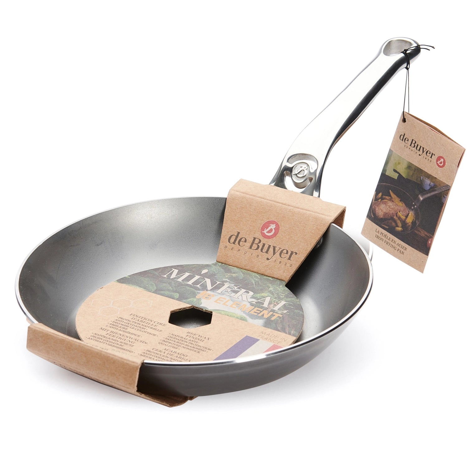 Hochwertige 24 cm Eisenbratpfanne von de Buyer, ideal für Induktionsherde, bietet optimale Wärmeverteilung und langlebige Kochleistung.