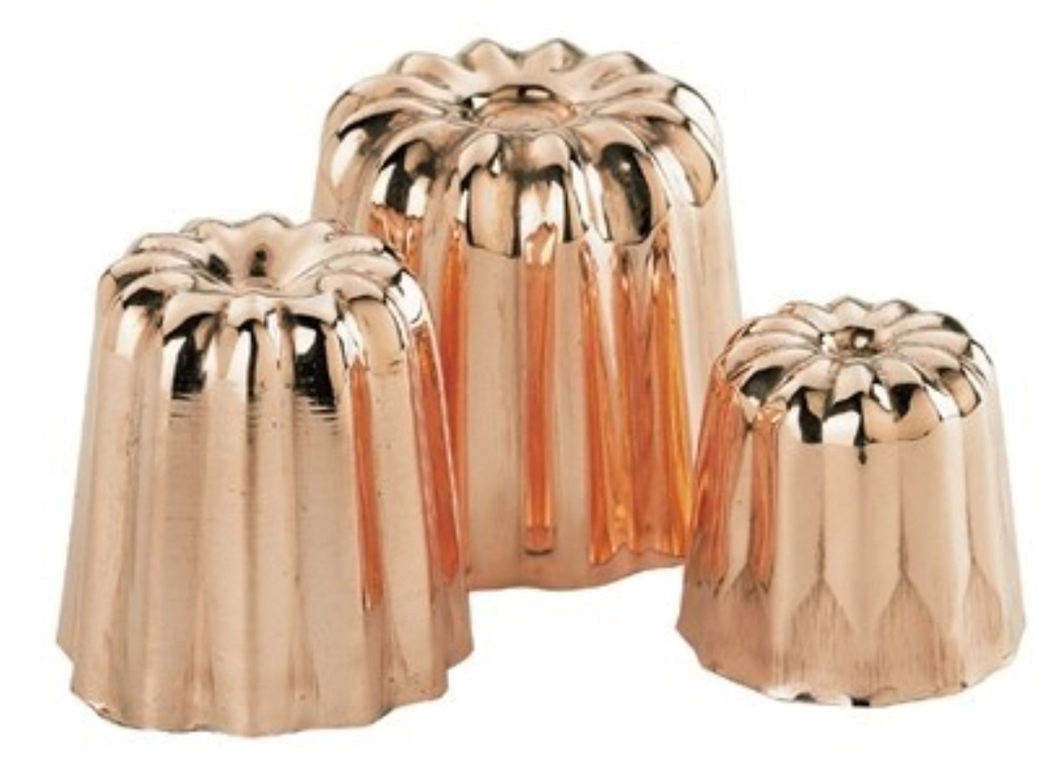 Elegante Cannelés Kuchenform aus Kupfer, Ø 4,5 cm, H: 4,4 cm. Perfekt für die Zubereitung von köstlichen, goldbraunen Cannelés.