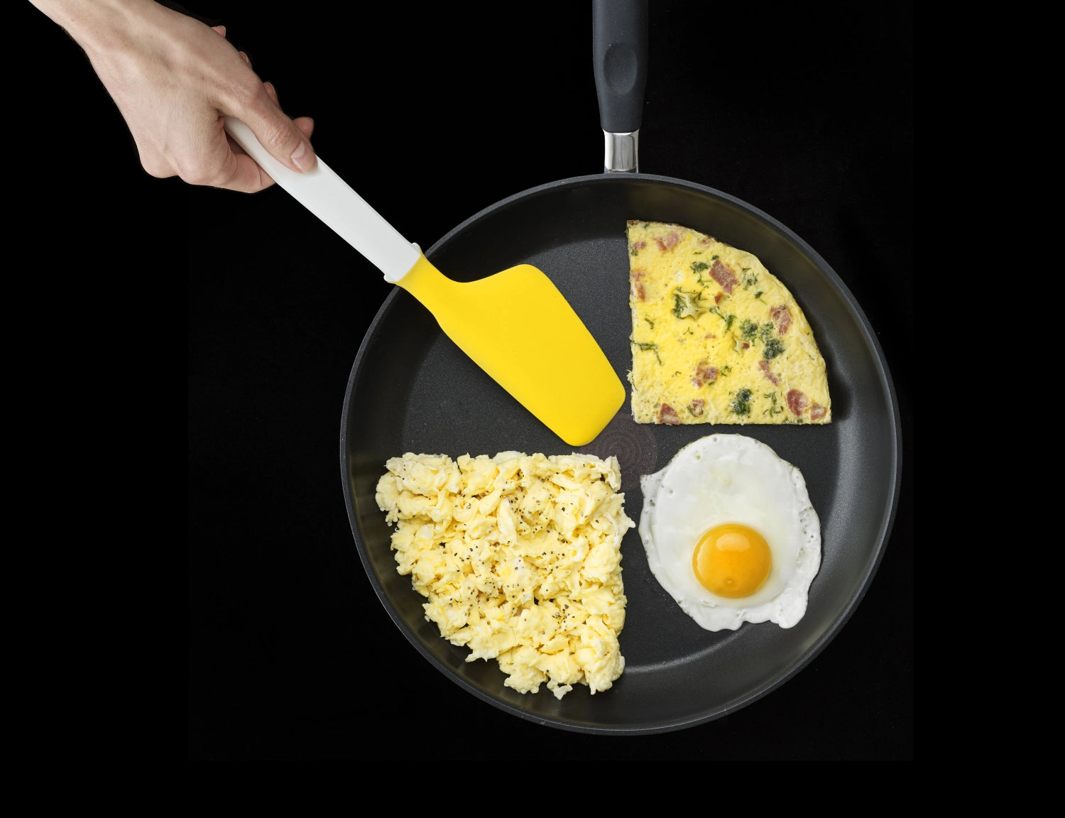 Elevate Silikon Eier-Spatel in Gelb und Weiß, 31 cm lang, ideal zum Wenden und Servieren von Speisen, perfekt für die moderne Küche.