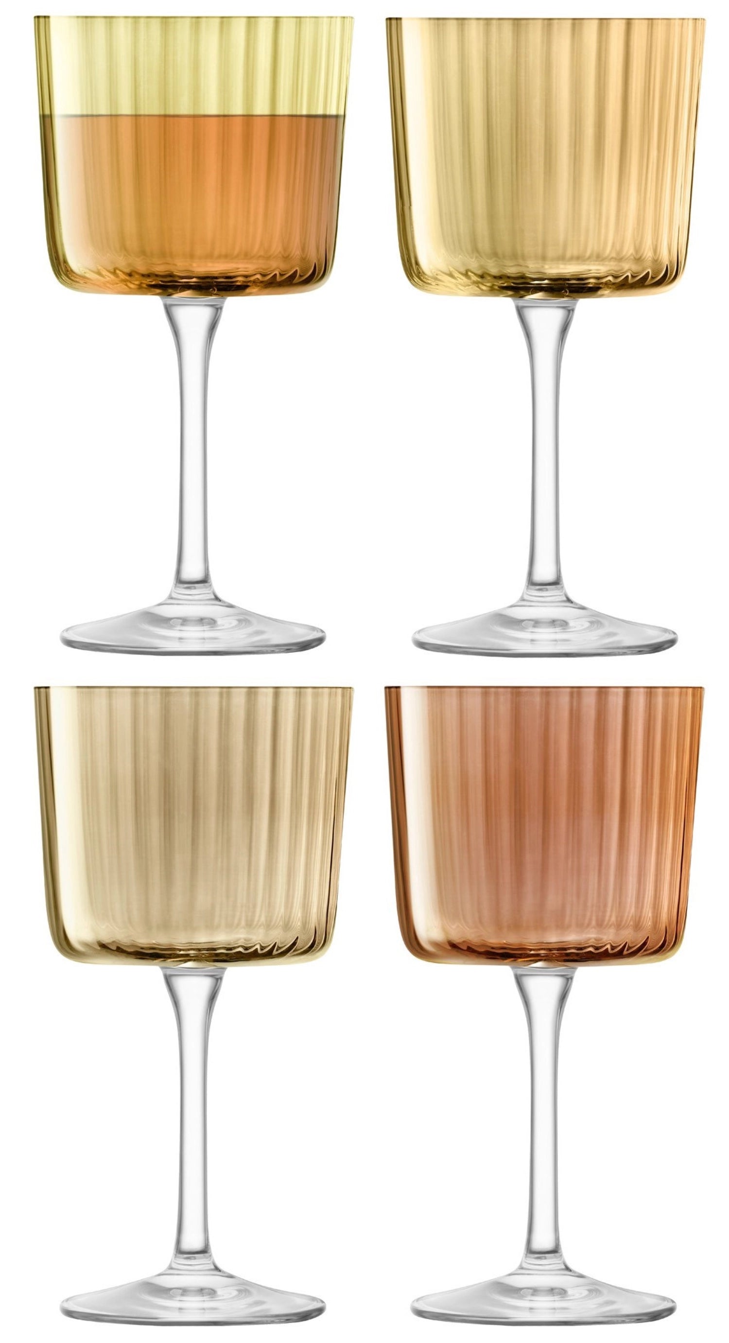 Elegantes 4er Set Gems Weingläser in verschiedenen Bernsteinfarben, perfekt für besondere Anlässe und stilvolle Tischdekoration.