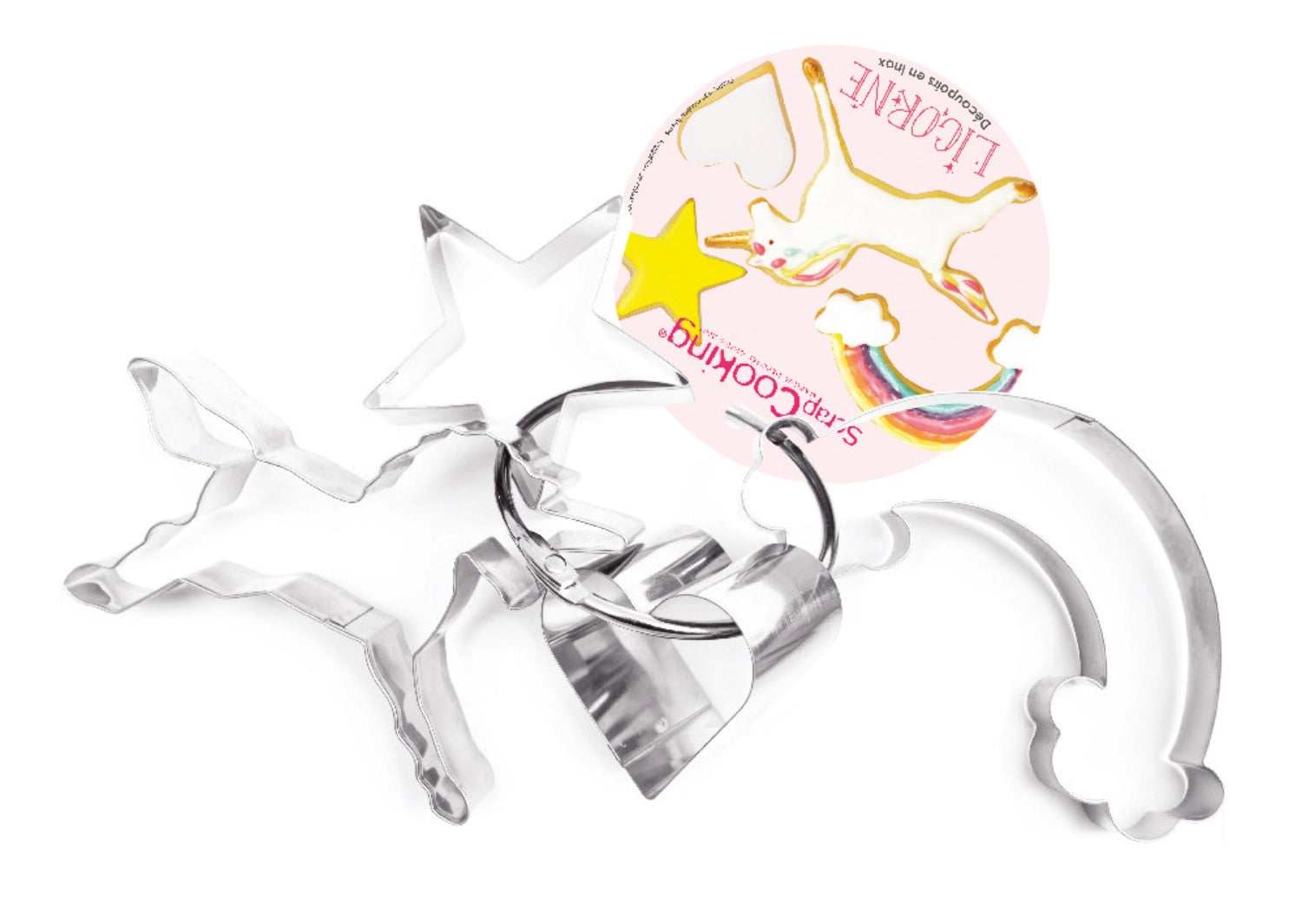 Buntes 4-teiliges Ausstecher-Set mit zauberhaften Einhorn-Motiven von Scrap Cooking, ideal für kreative Backprojekte und Kindergeburtstage.