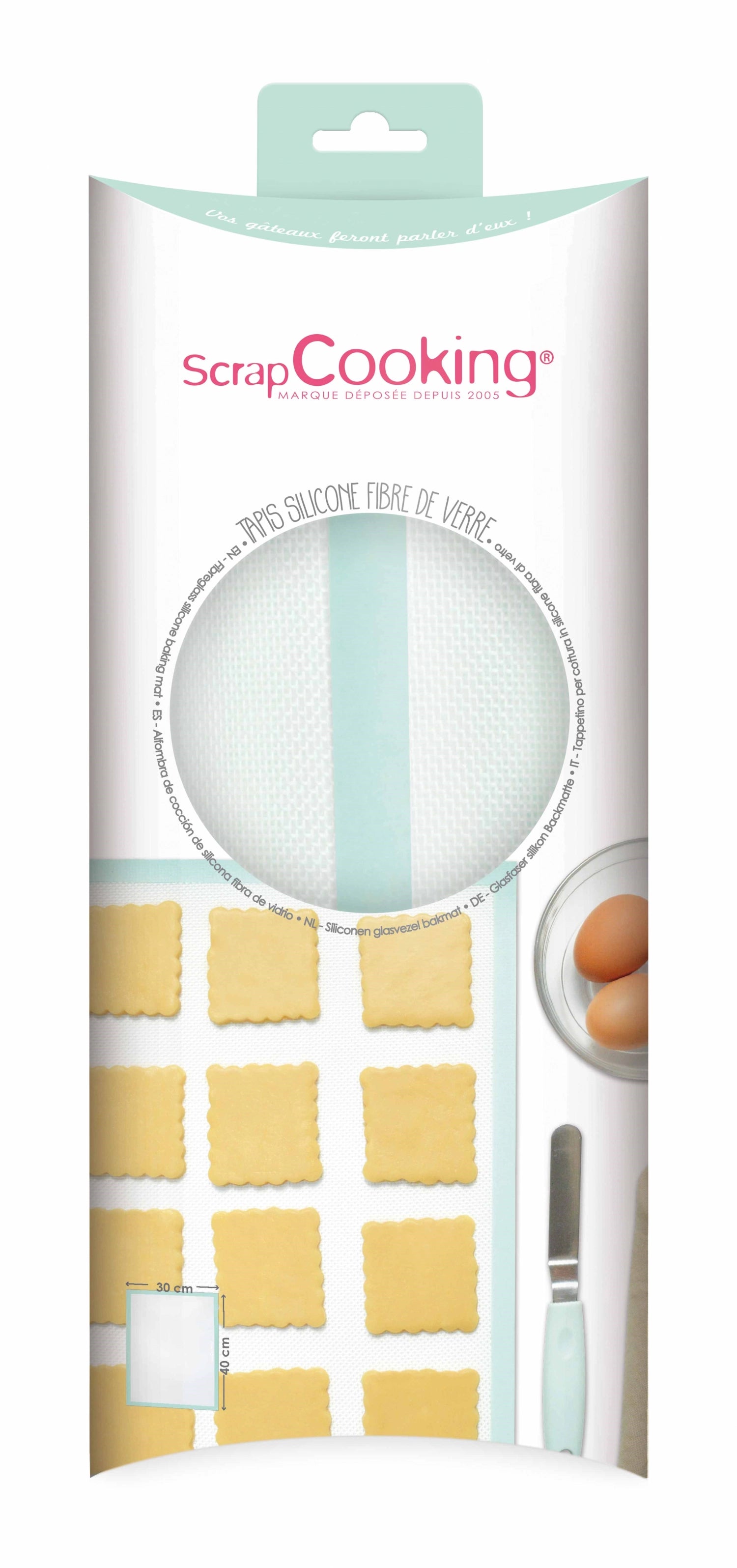 Robuste Backmatte aus Glasfaser und Silikon (30x40 cm) für müheloses Ausrollen von Teig und kreative Backprojekte.