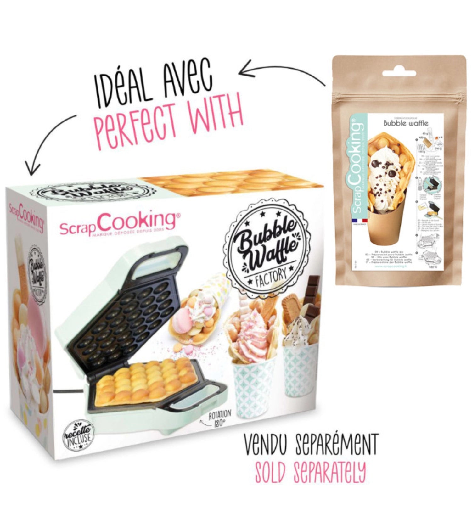 Leckere Backmischung für fluffige Bubble-Waffles von Scrap Cooking – perfekt für kreative Desserts und besondere Anlässe.