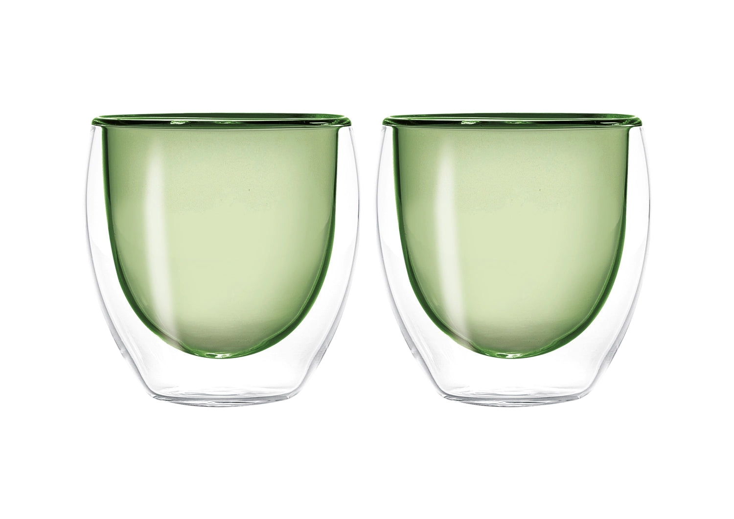 Elegantes 2er Set doppelwandiger Espressogläser in frischem Grün, 80ml, perfekt für aromatische Espresso-Erlebnisse und gesellige Runden.