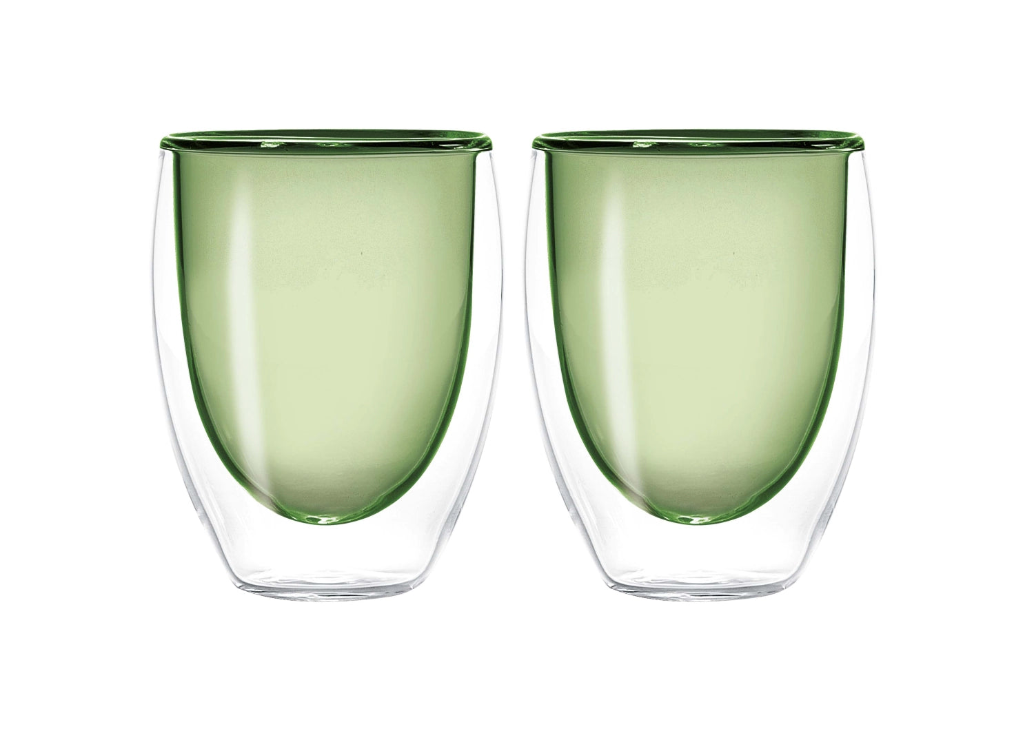 Elegantes 2er Set doppelwandiger Teegläser in Grün, 220ml, ideal für die stilvolle Servierung von Tee und kalten Getränken.