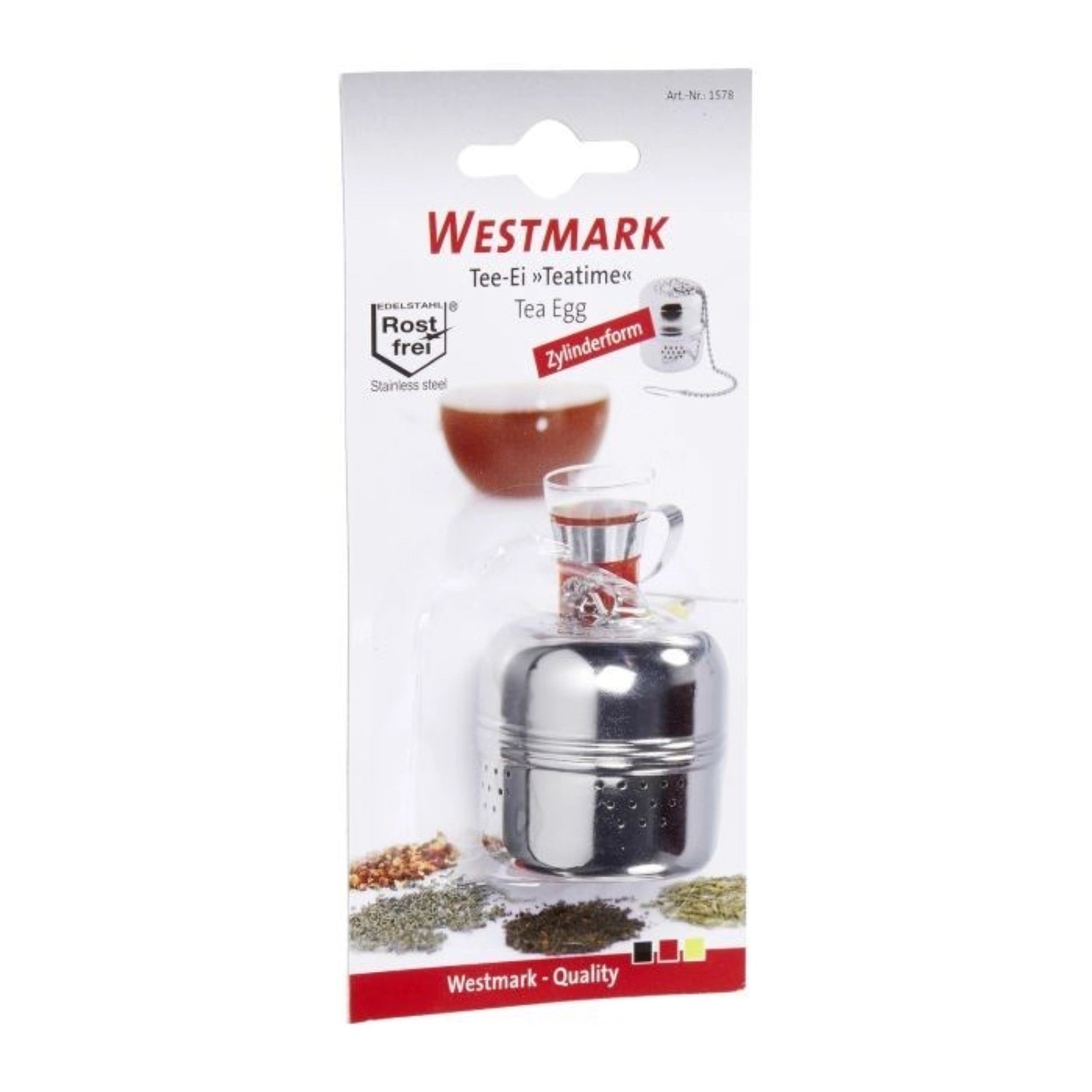 Praktisches Tee-Ei in zylindrischer Form von Westmark, perfekt für die einfache Zubereitung von losem Tee, stilvolles Teezubehör für jeden Teegenießer.