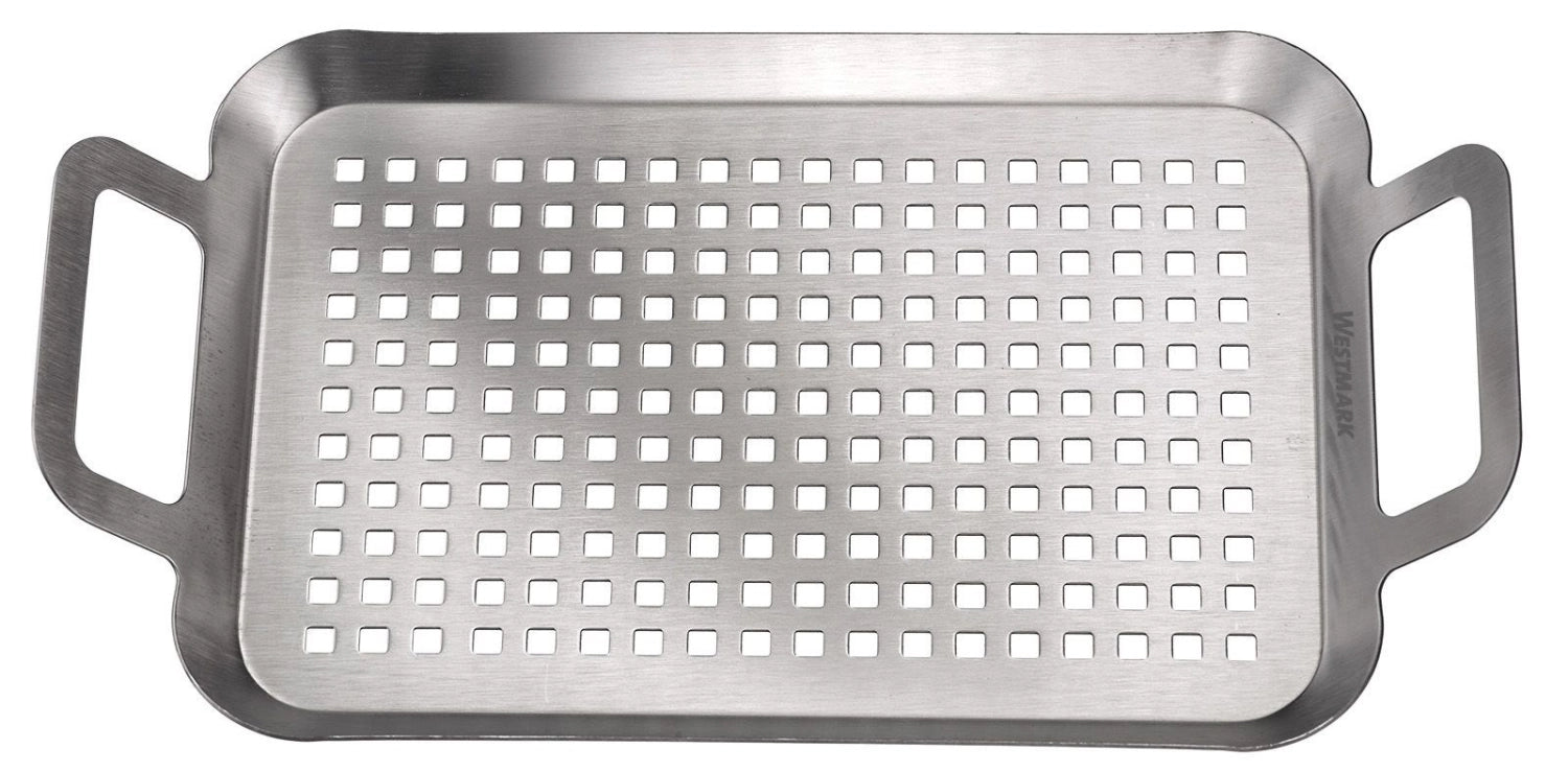 Kompakte Grillpfanne aus hochwertigem Edelstahl von Westmark, ideal für das Grillen im Freien, bietet gleichmäßige Wärmeverteilung und einfache Handhabung.