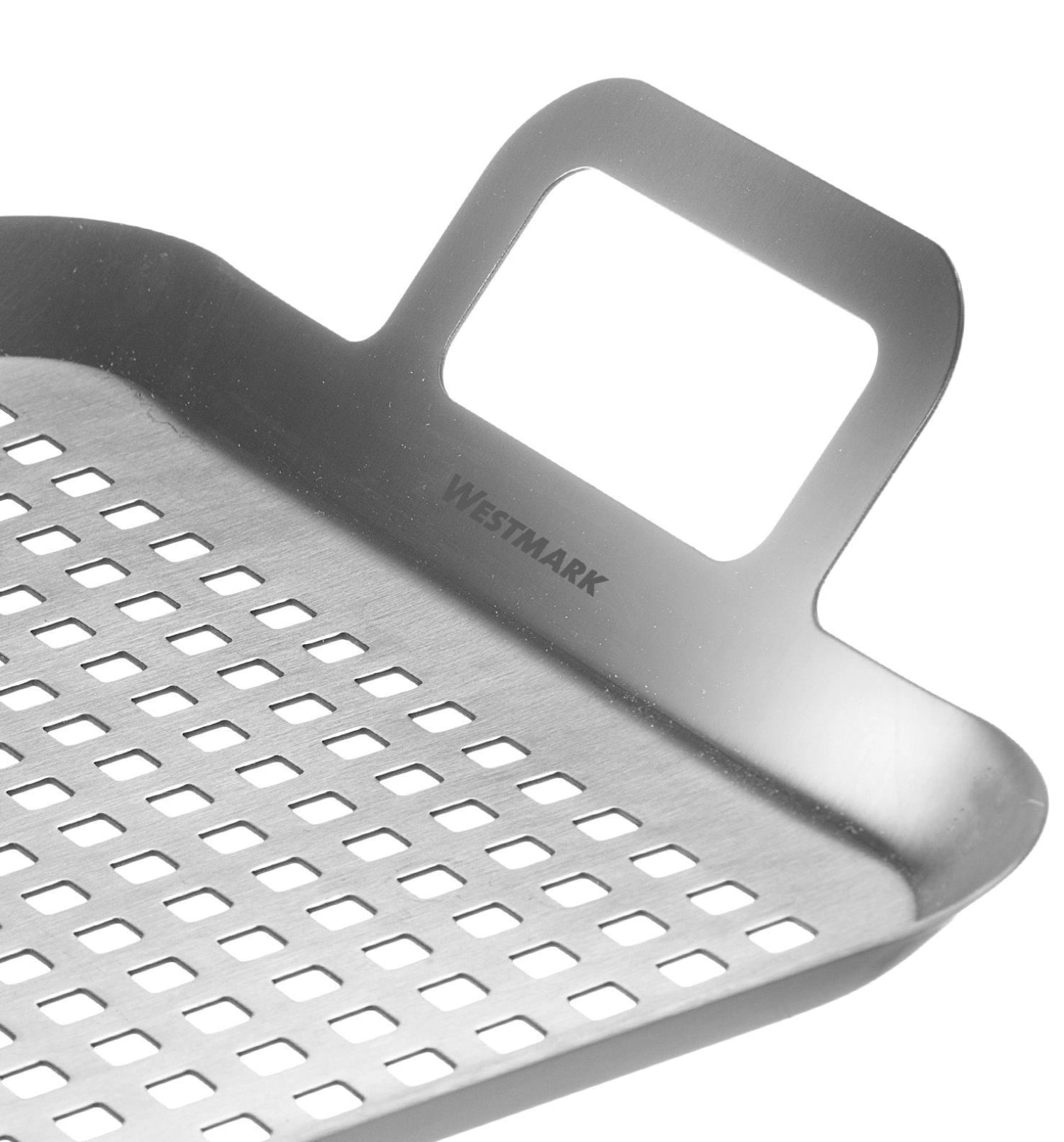 Kompakte Grillpfanne aus hochwertigem Edelstahl von Westmark, ideal für das Grillen im Freien, bietet gleichmäßige Wärmeverteilung und einfache Handhabung.