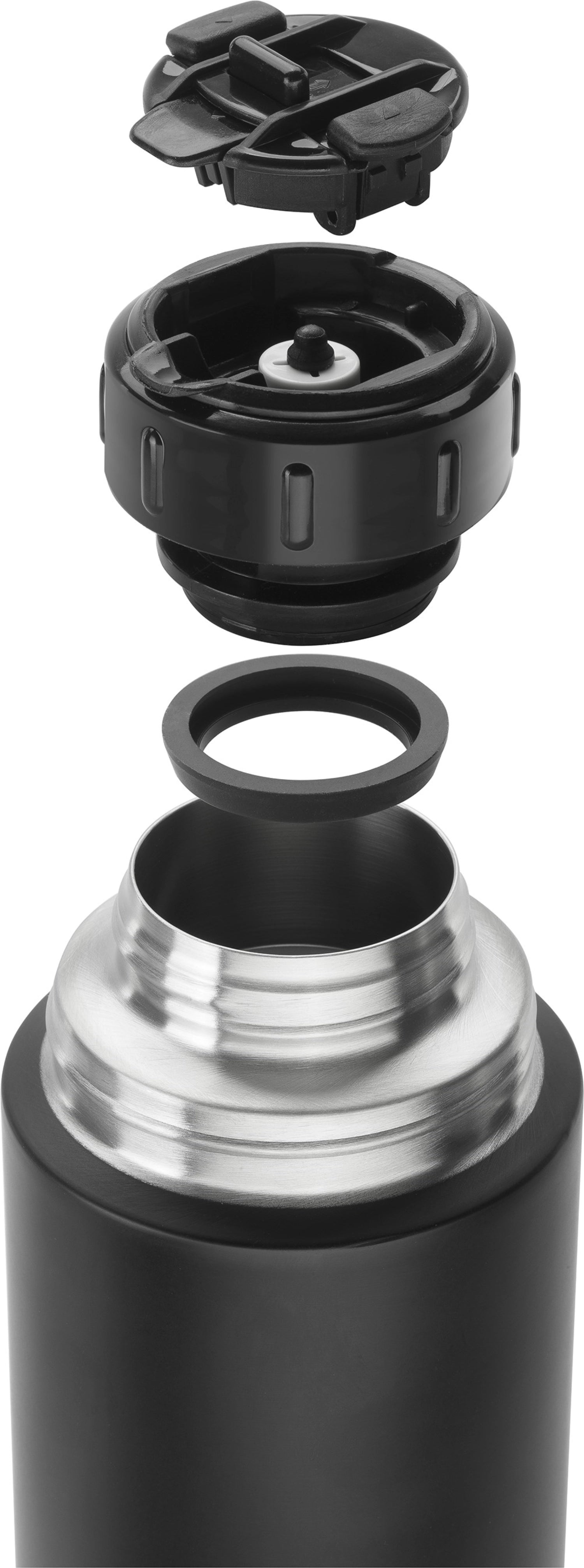 Elegante matt-schwarze Thermosflasche von Zwilling Kitchen, 1.000 ml, ideal für die Aufbewahrung von heißen und kalten Getränken unterwegs.