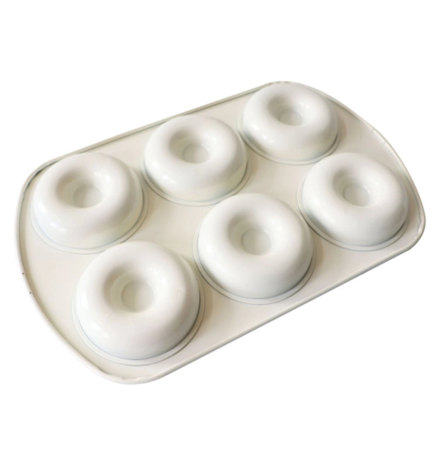 Hochwertige Backform für 6 Donuts mit Antihaftbeschichtung, ideal für das einfache Backen von leckeren Donuts zu Hause.