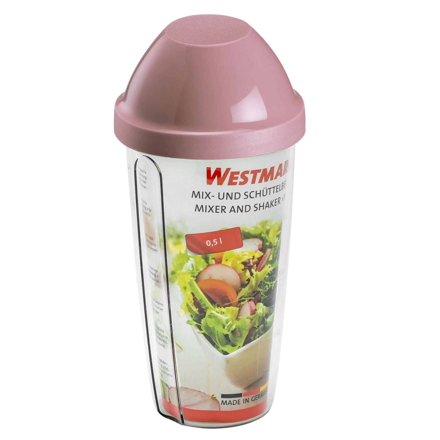 Eleganter Maxi Schüttelbecher in sanftem Rosa von Westmark, perfekt für die kreative Zubereitung und ansprechende Servierung von Getränken mit 0,5 l Fassungsvermögen.