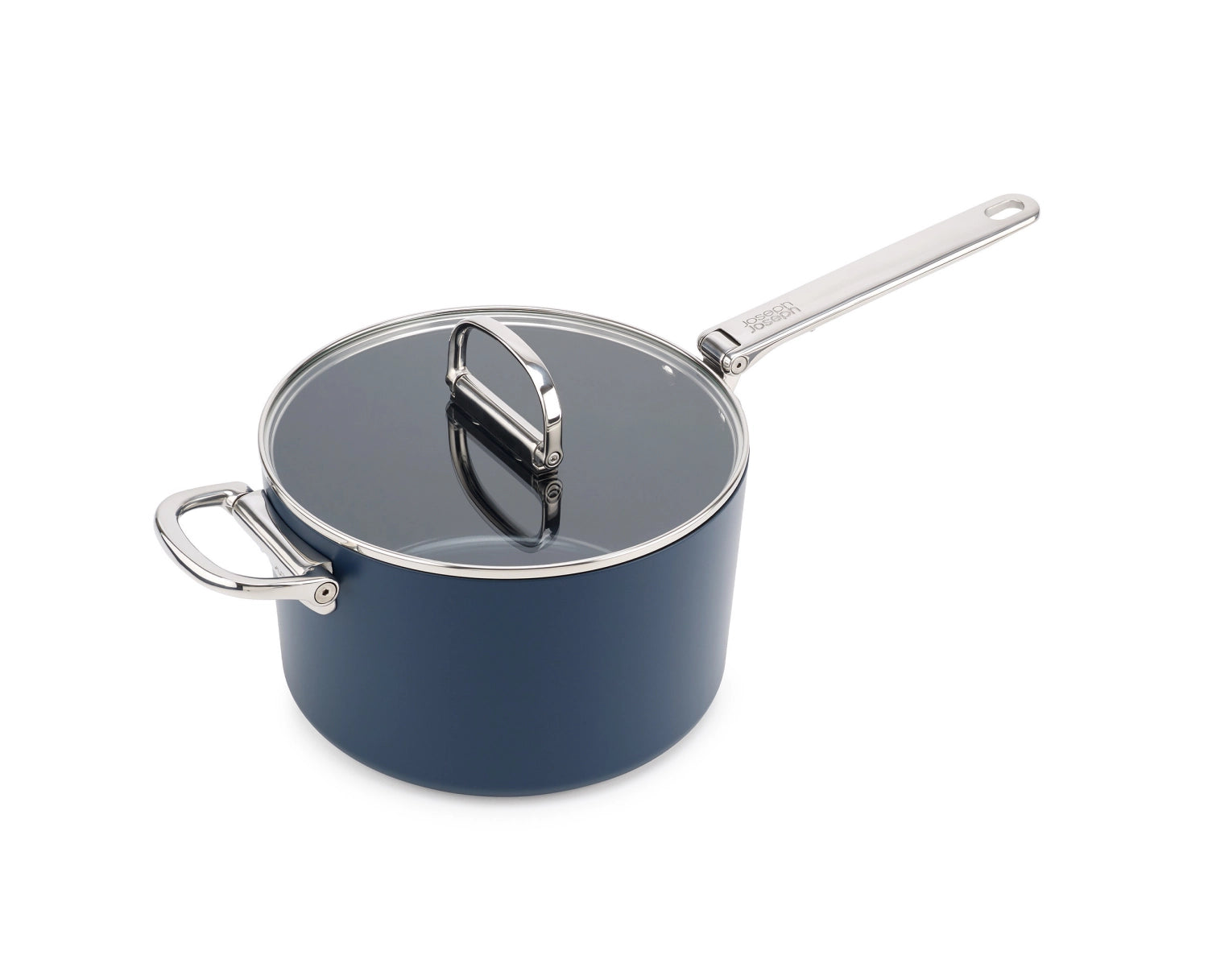 Praktische Stielkasserolle von Joseph Joseph mit 23 cm Durchmesser, klappbarem Griff und Deckel – perfekt für effizientes und platzsparendes Kochen.