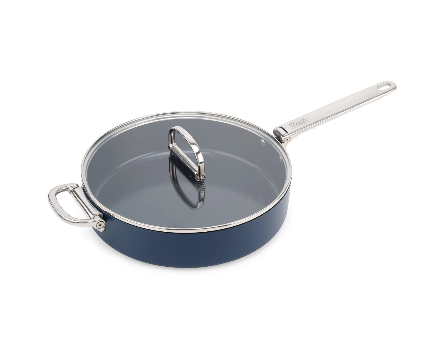 Praktische 28 cm Stielkasserolle von Joseph Joseph mit klappbarem Griff und Deckel, ideal für effizientes und platzsparendes Kochen.