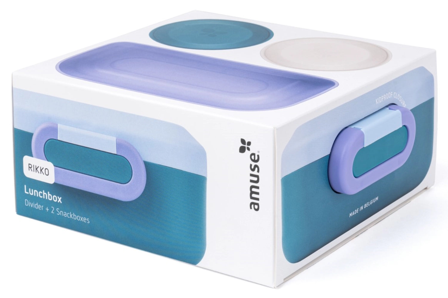 Stylische Rikko Lunchbox in der Farbe Lagoon Sky, ideal für die Aufbewahrung von Mahlzeiten und Snacks für unterwegs.