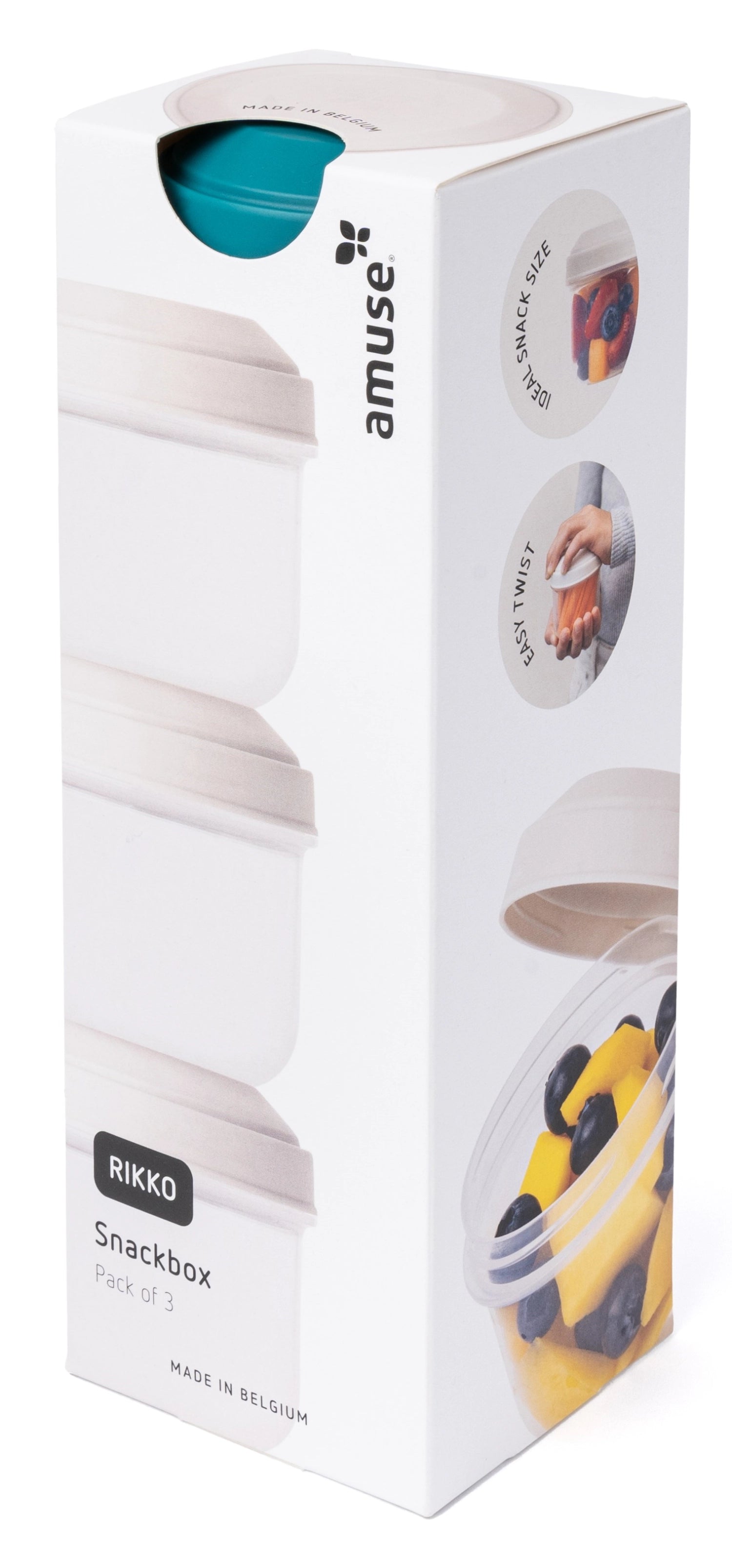Buntes 3er Set Rikko Snackboxen aus PP in der Farbe Lagoon, ideal für Snacks und Lunch, leicht zu reinigen und perfekt für unterwegs.