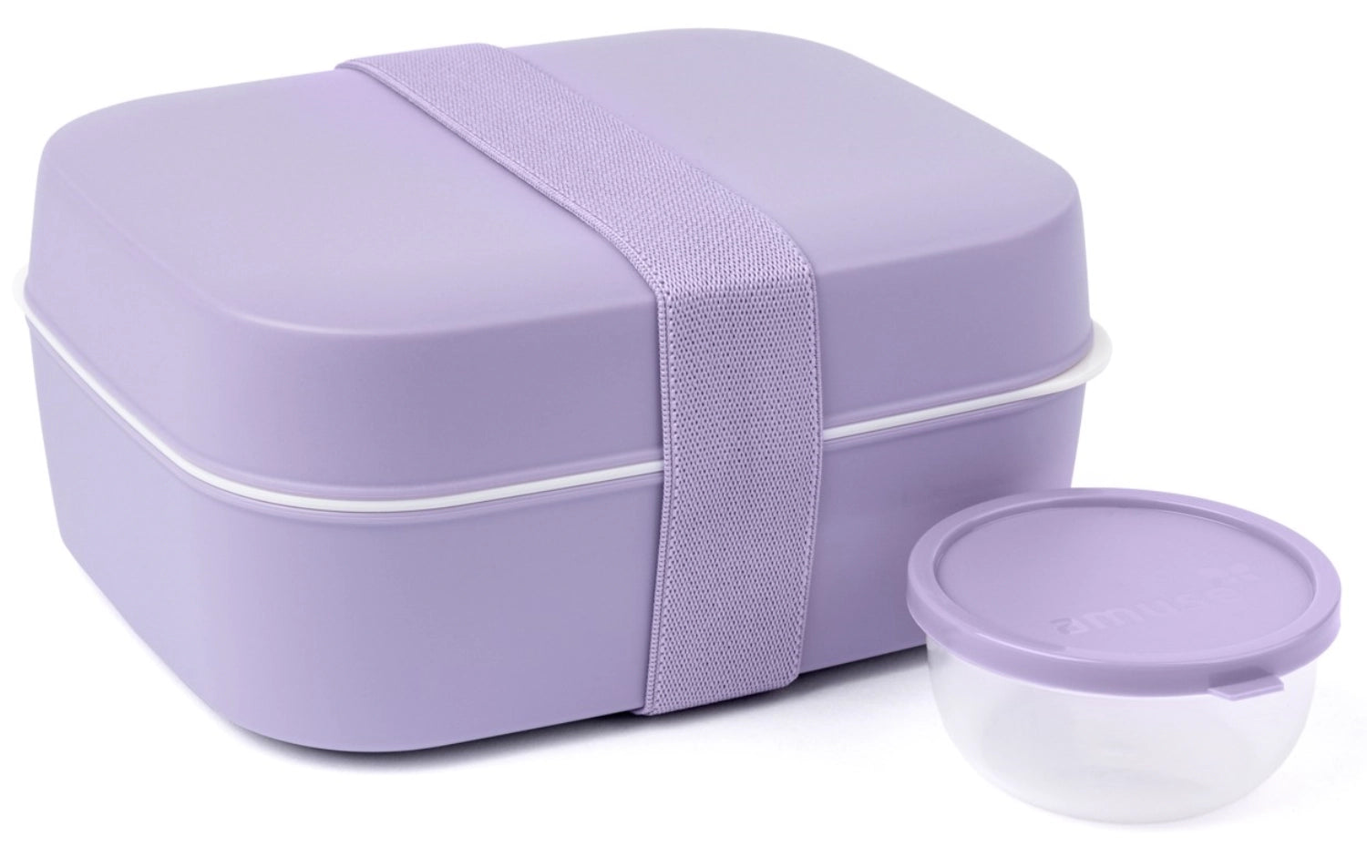 Stylische 3-in-1 Lunchbox in zartem Lavendel von Amuse, ideal für die vielseitige Aufbewahrung von Speisen und Snacks unterwegs.