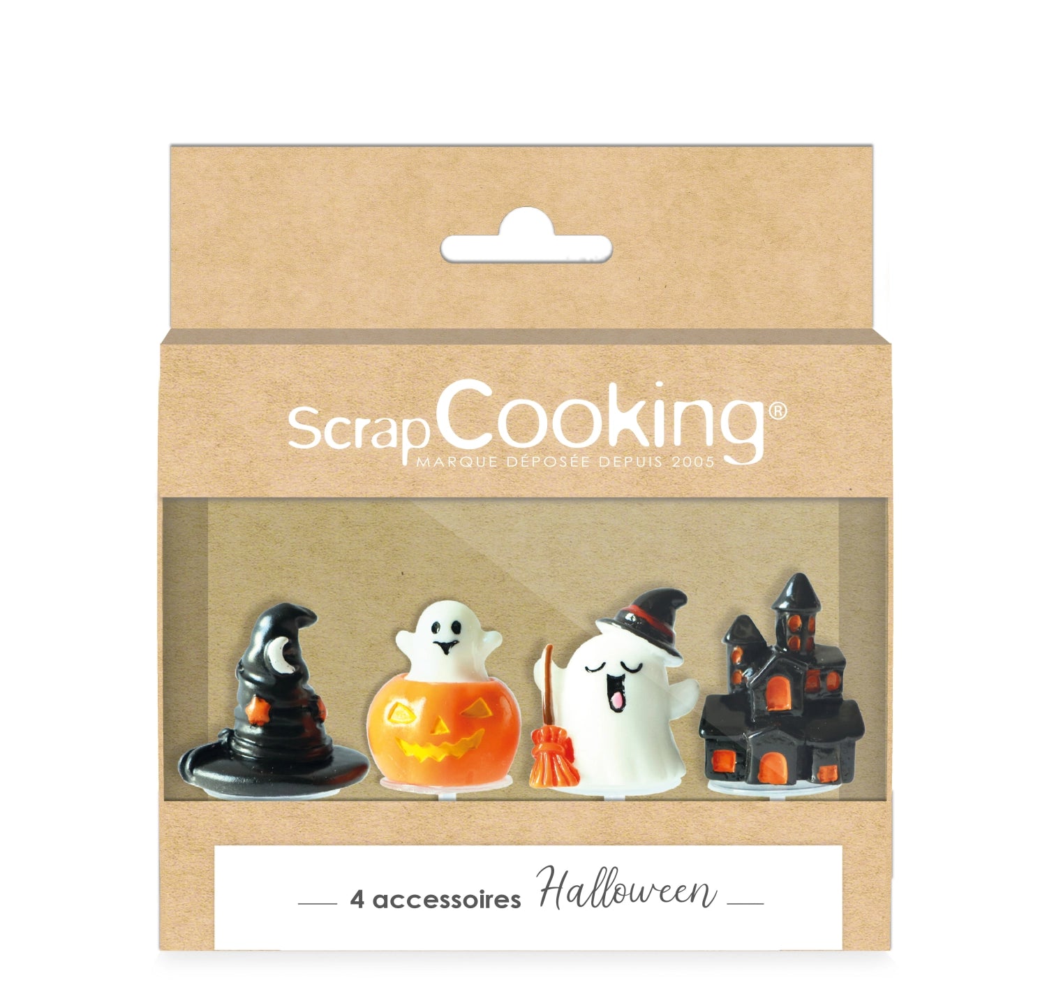 Kreatives 4er Set Halloween Tortendeko aus Kunstharz von Scrap Cooking, ideal für festliche Kuchen und süße Leckereien.