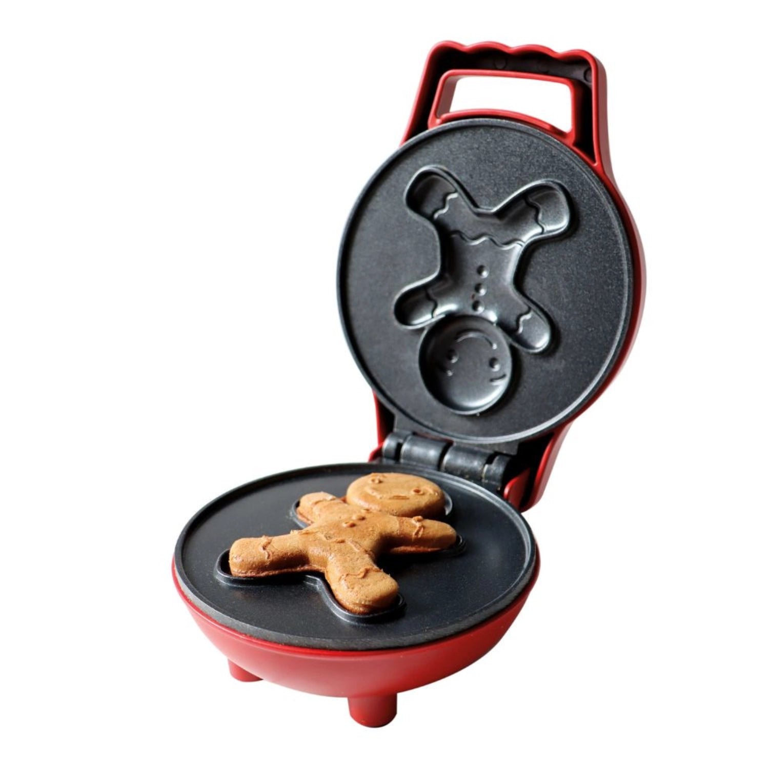 Mini Waffeleisen von Scrap Cooking, das süße Lebkuchenmann-Waffeln kreiert – perfekt für Weihnachtsfeiern und kreative Backideen!