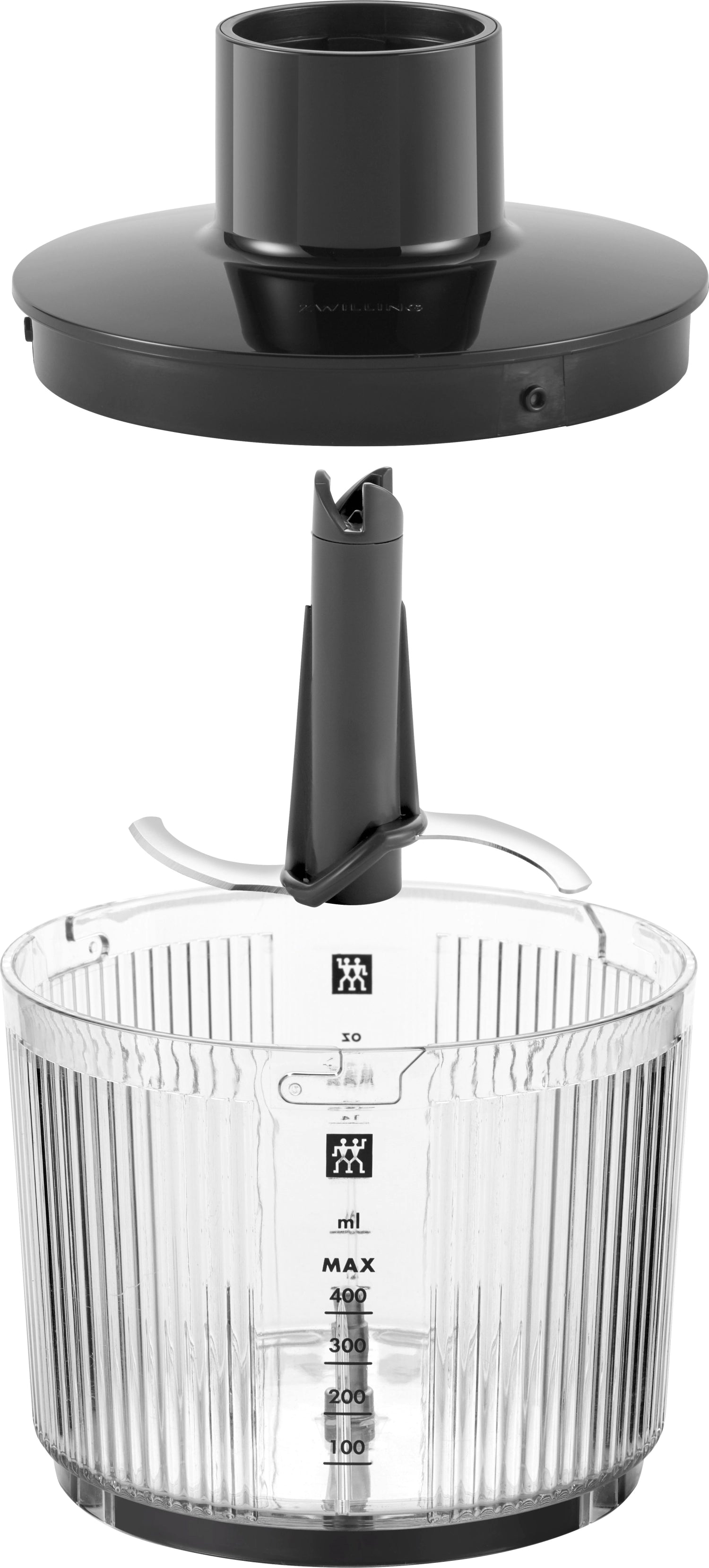 Stylischer Zwilling Enfinigy Häcksler in Schwarz, ideal für effizientes Zerkleinern und Verarbeiten von Zutaten in der modernen Küche.