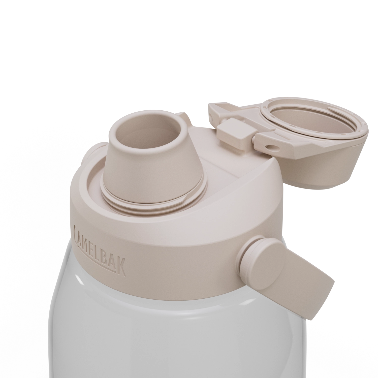 Transparente 1,5 l Trinkflasche von Camelbak, perfekt für aktive Lebensstile, ausgestattet mit einem komfortablen Tragegriff und einem sicheren Verschluss.