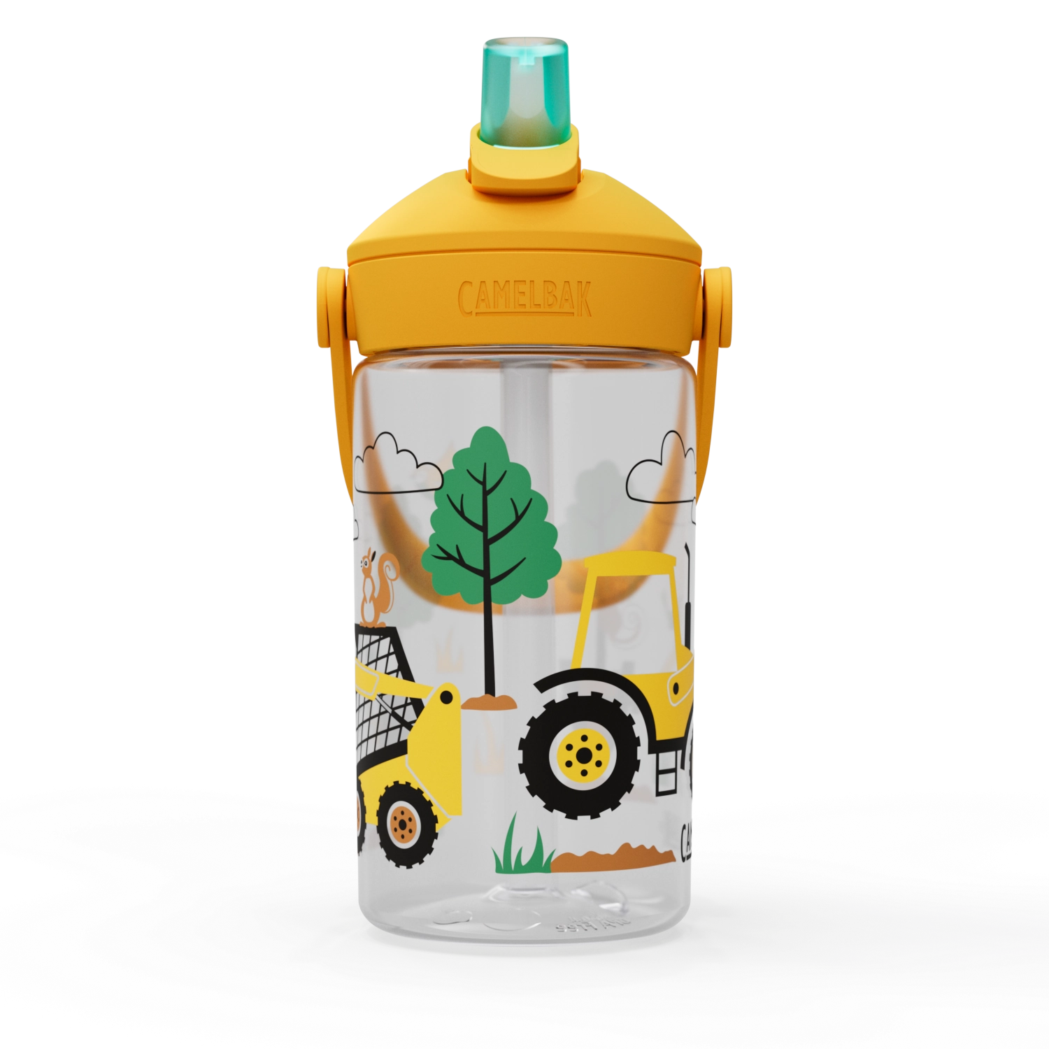 Bunte Trinkflasche für Kinder mit Traktor- und Baum-Motiv, 0,4 l, ideal für Schule und Freizeit, von Camelbak.