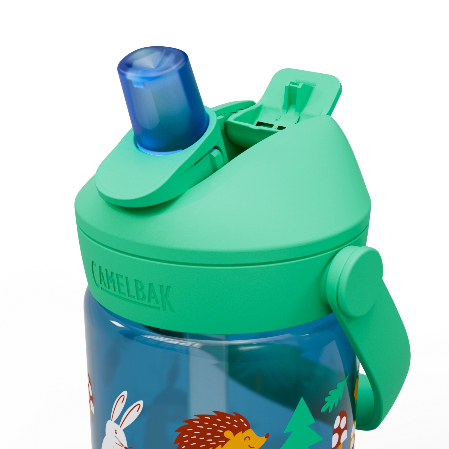 Camelbak Thrive Flip Straw Kids 0.4l in fröhlichem Waldmotiv, ideal für kleine Abenteurer und umweltbewusste Familien.