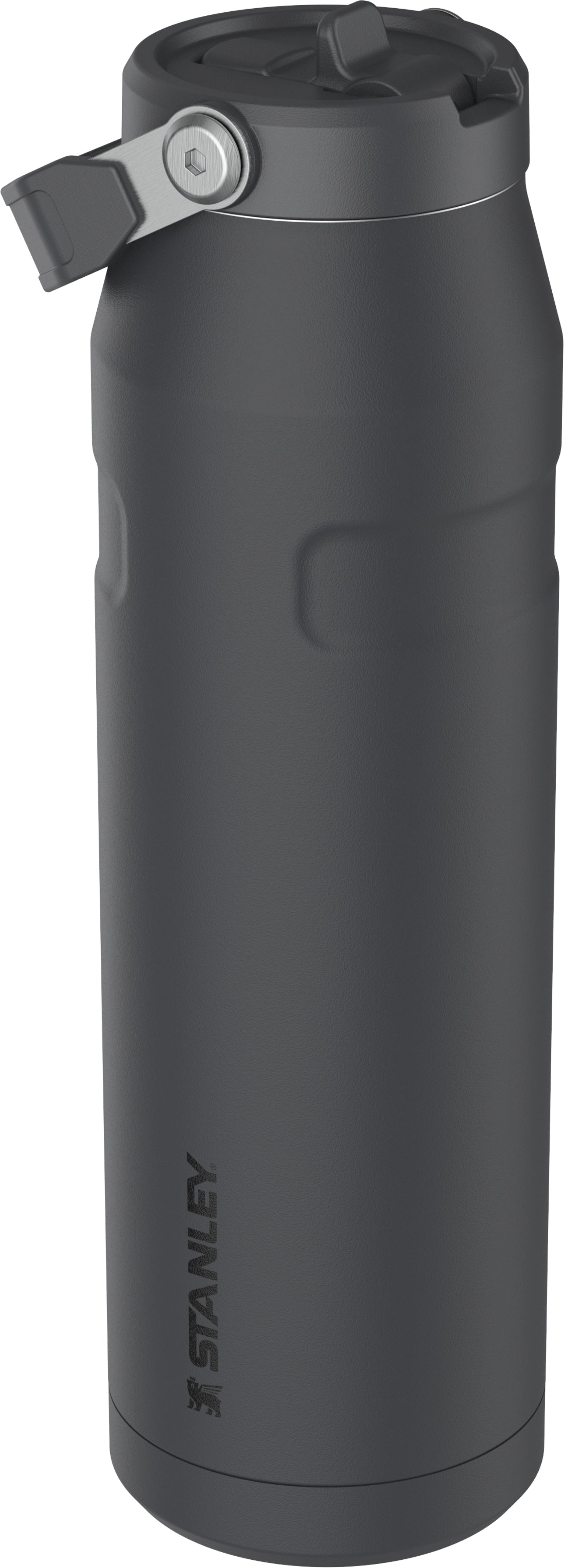 Stylische schwarze Trinkflasche IceFlow Flip Straw von Stanley, 1,06 l, perfekt für aktive Lebensstile und erfrischende Getränke unterwegs.