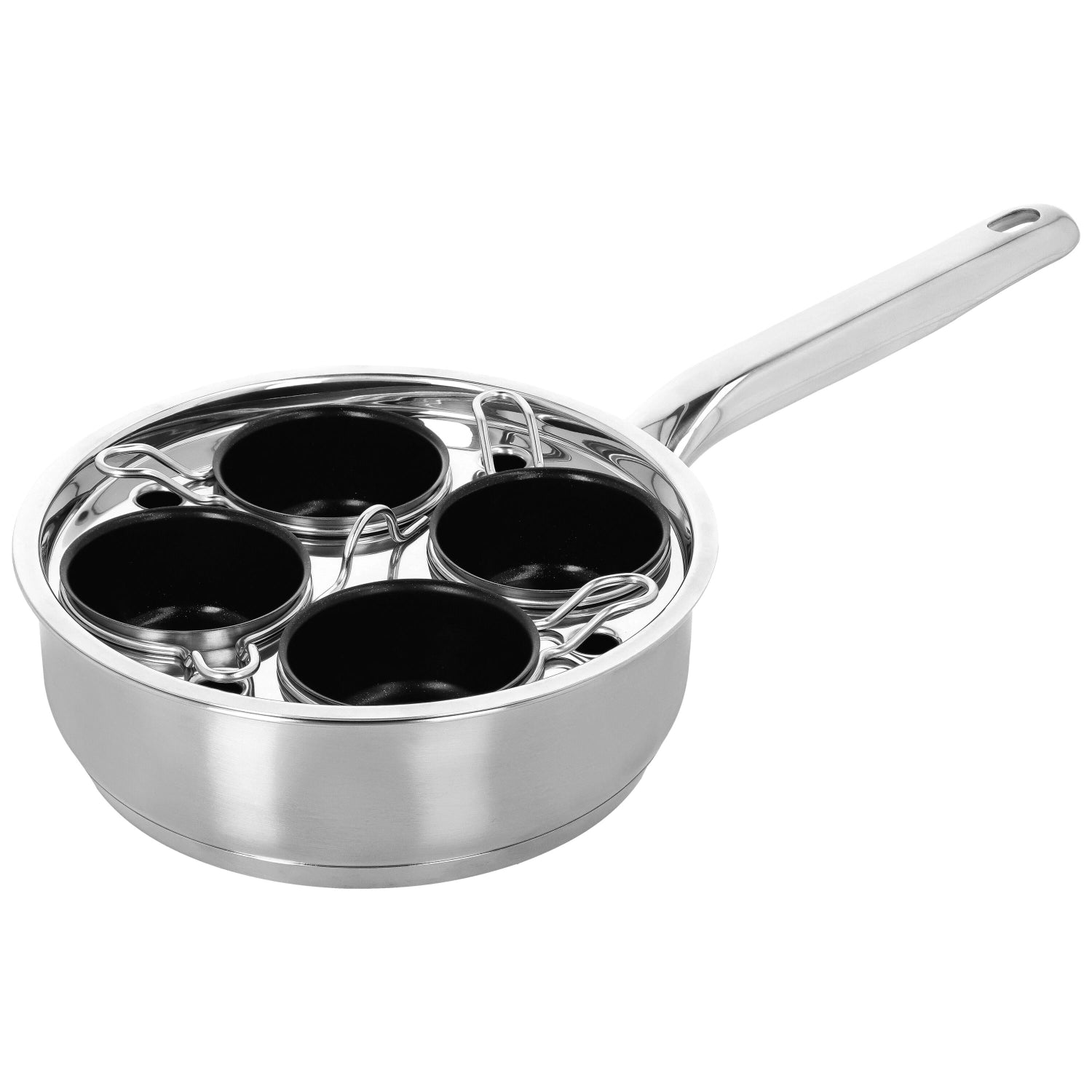 Elegante Demeyere Gourmetpfanne mit Glasdeckel, ideal für vielseitiges Kochen. Hochwertige Verarbeitung in Silber für stilvolles Kochen.